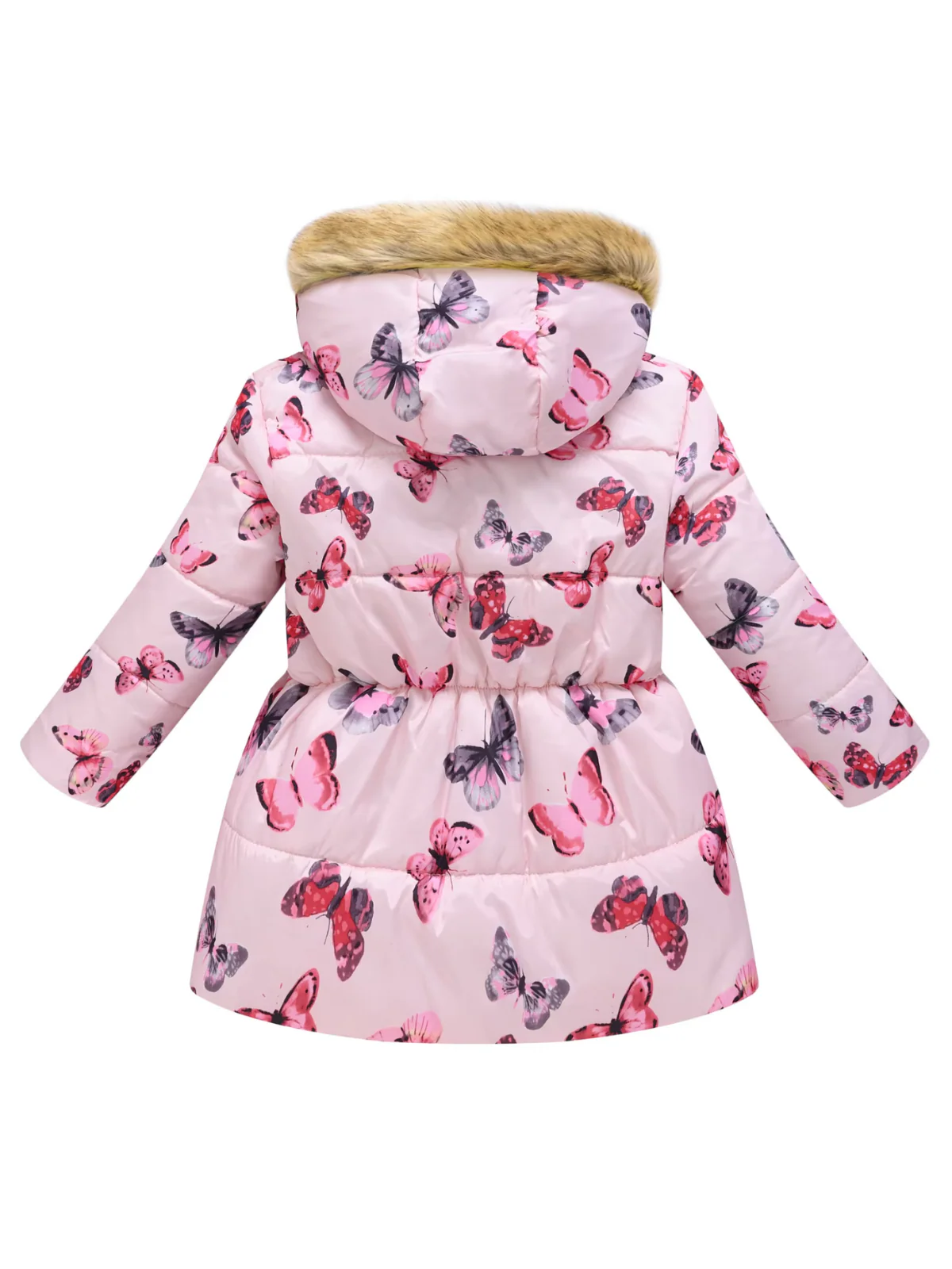 Flutter Bliss Butterfly Print Fur-Trim Hooded Puffer Coat - Image 4