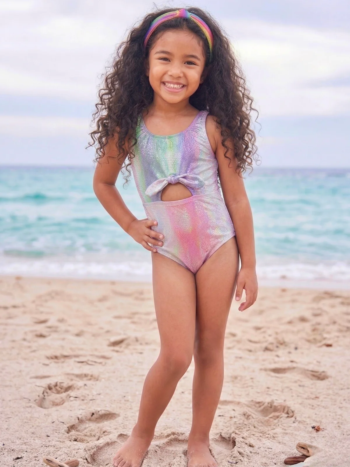 Iridescent Scale Knot Front One Piece Swimsuit - Image 2