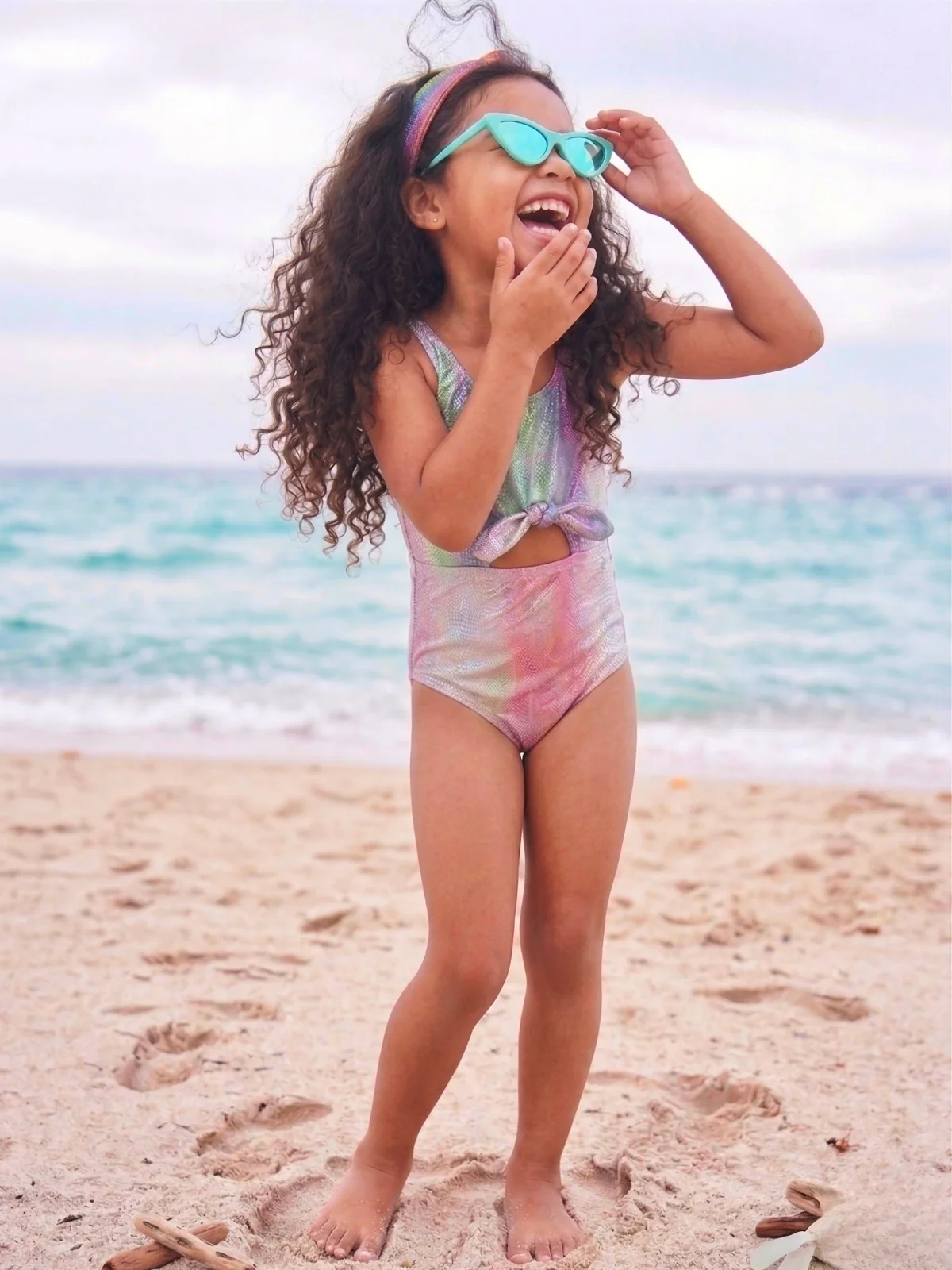 Iridescent Scale Knot Front One Piece Swimsuit - Image 3