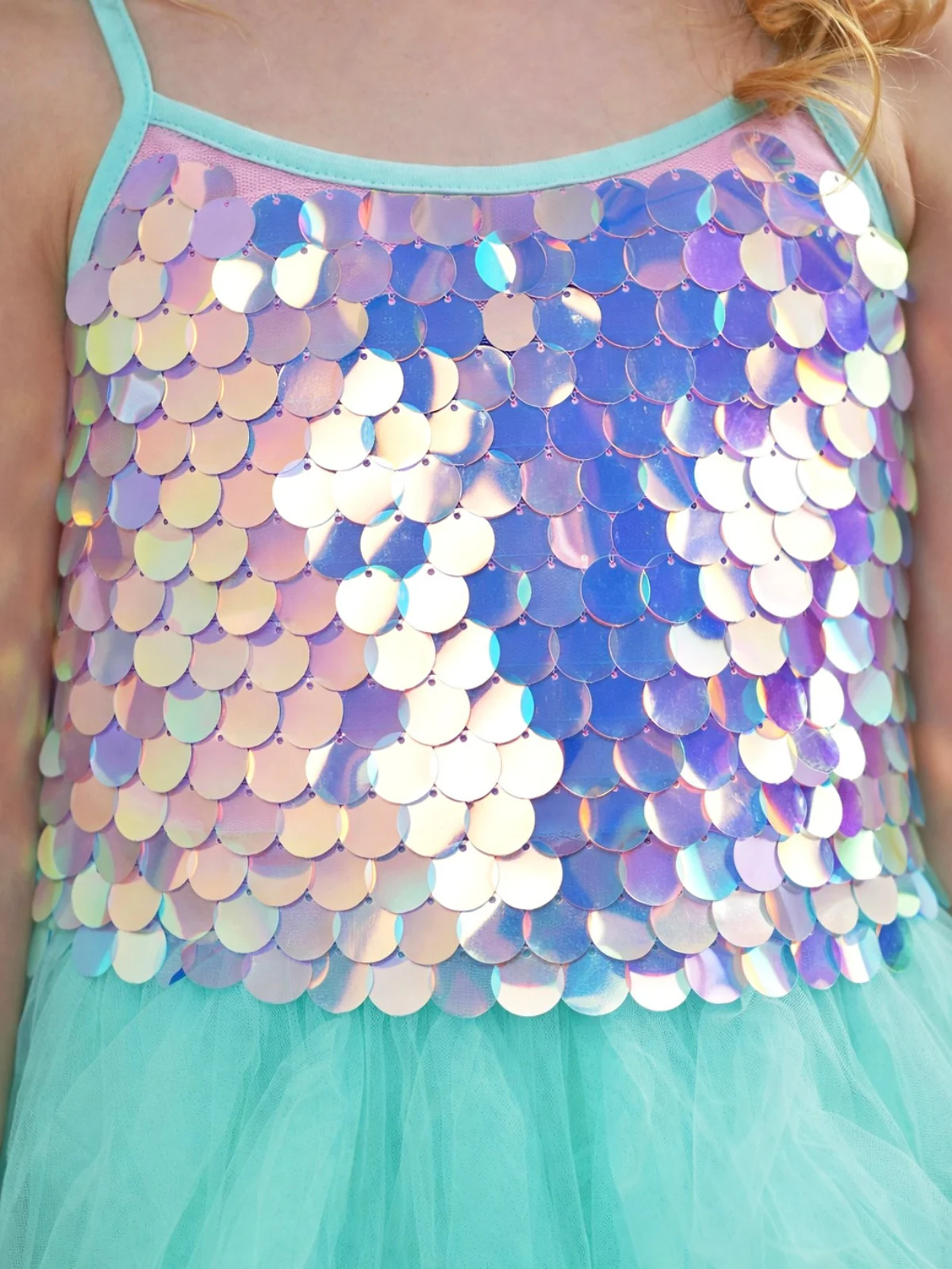 Iridescent Aqua Mermaid Sequin Party Dress - Image 2