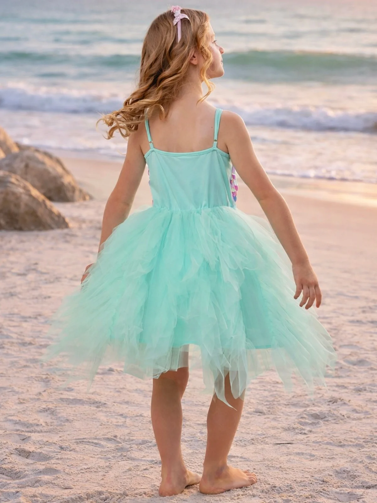 Iridescent Aqua Mermaid Sequin Party Dress - Image 4