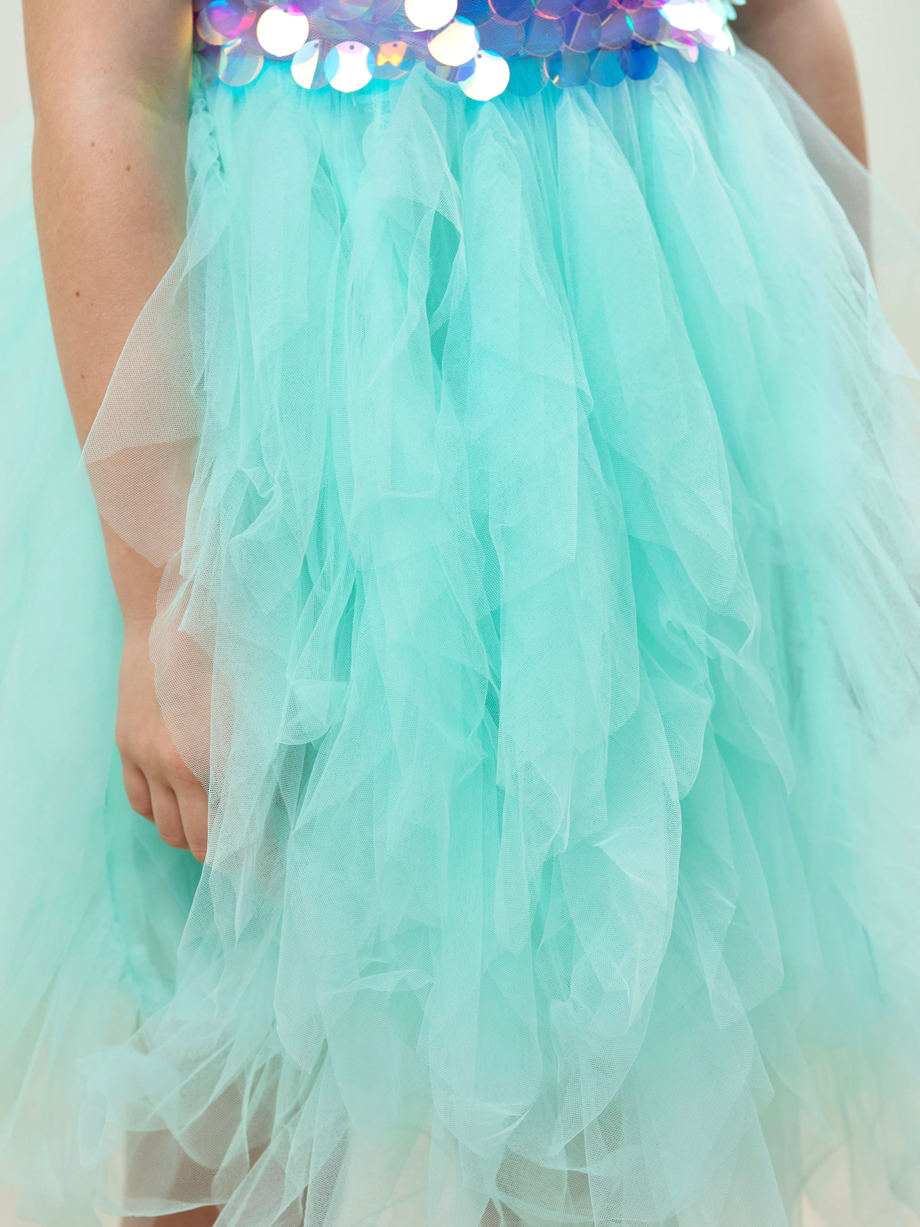 Iridescent Aqua Mermaid Sequin Party Dress - Image 6