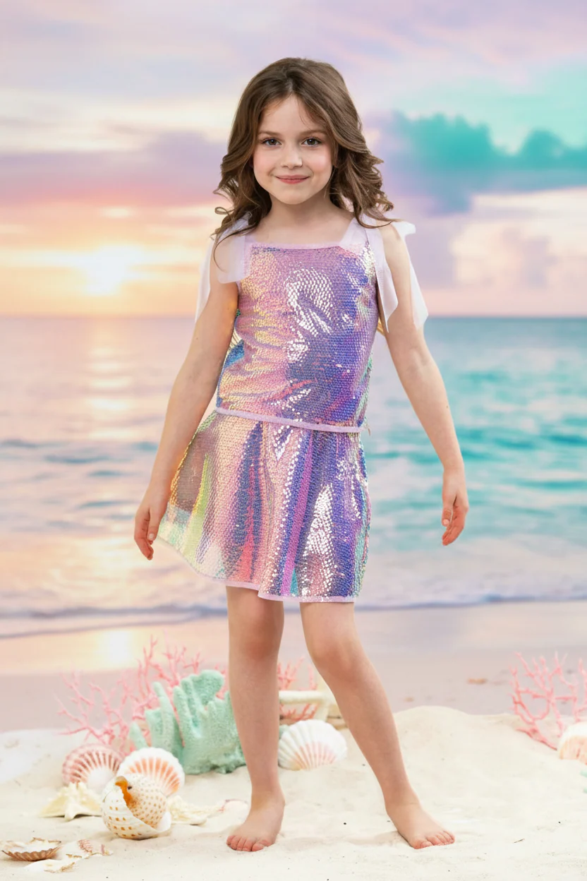 Iridescent Shine Sequin Top and Matching Skirt Set - Image 2