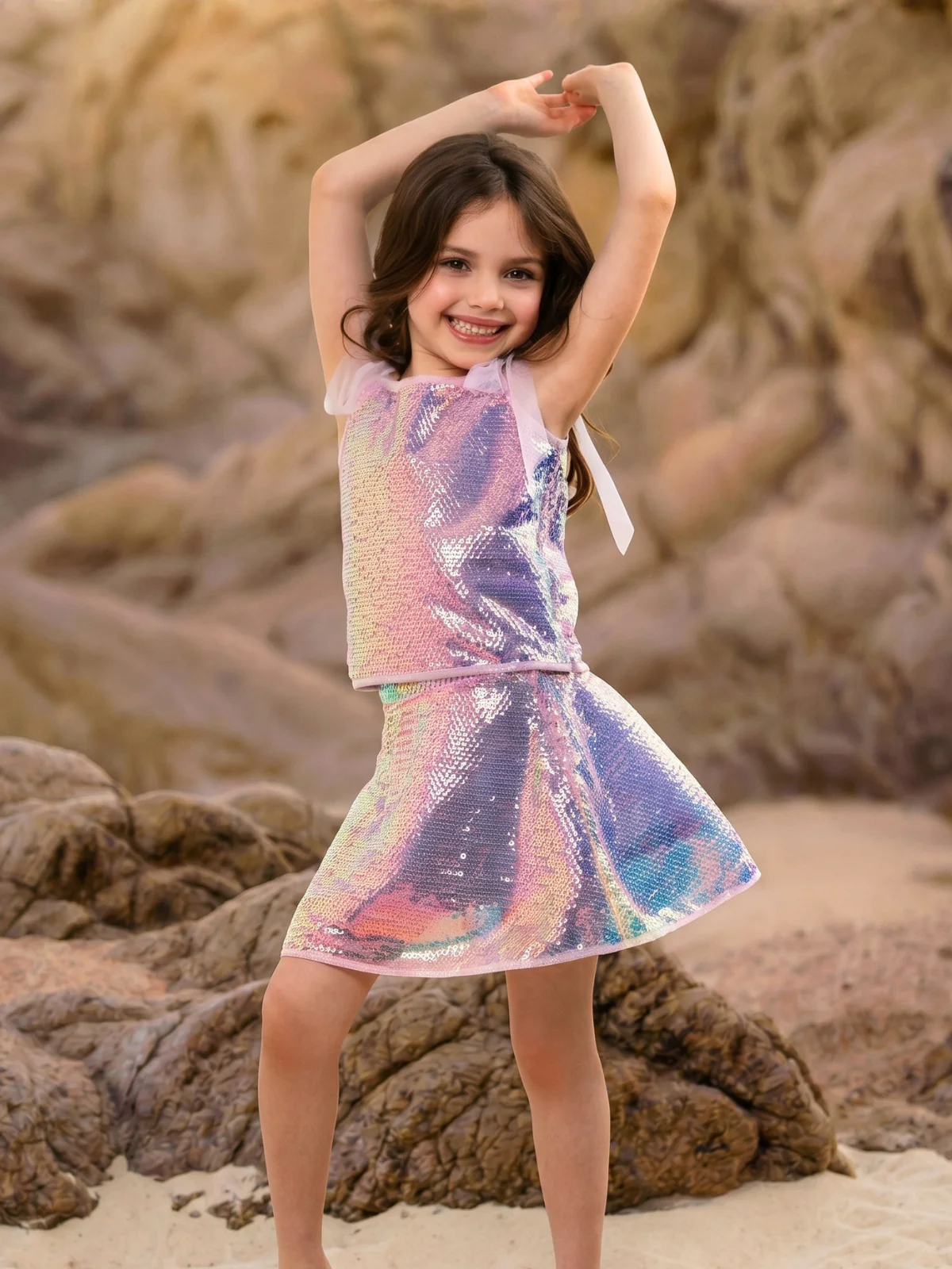 Iridescent Shine Sequin Top and Matching Skirt Set - Image 5