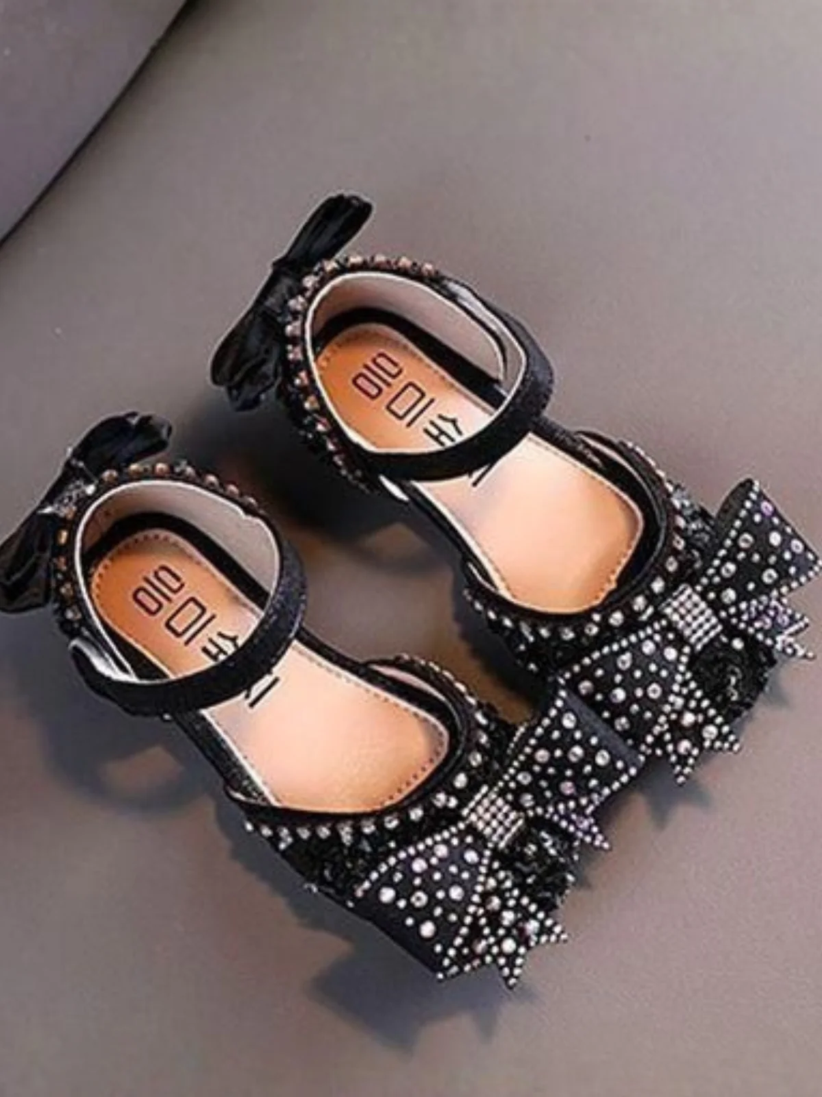 Jeweled Princess Black Ankle Strap Flats By Liv and Mia - Image 3