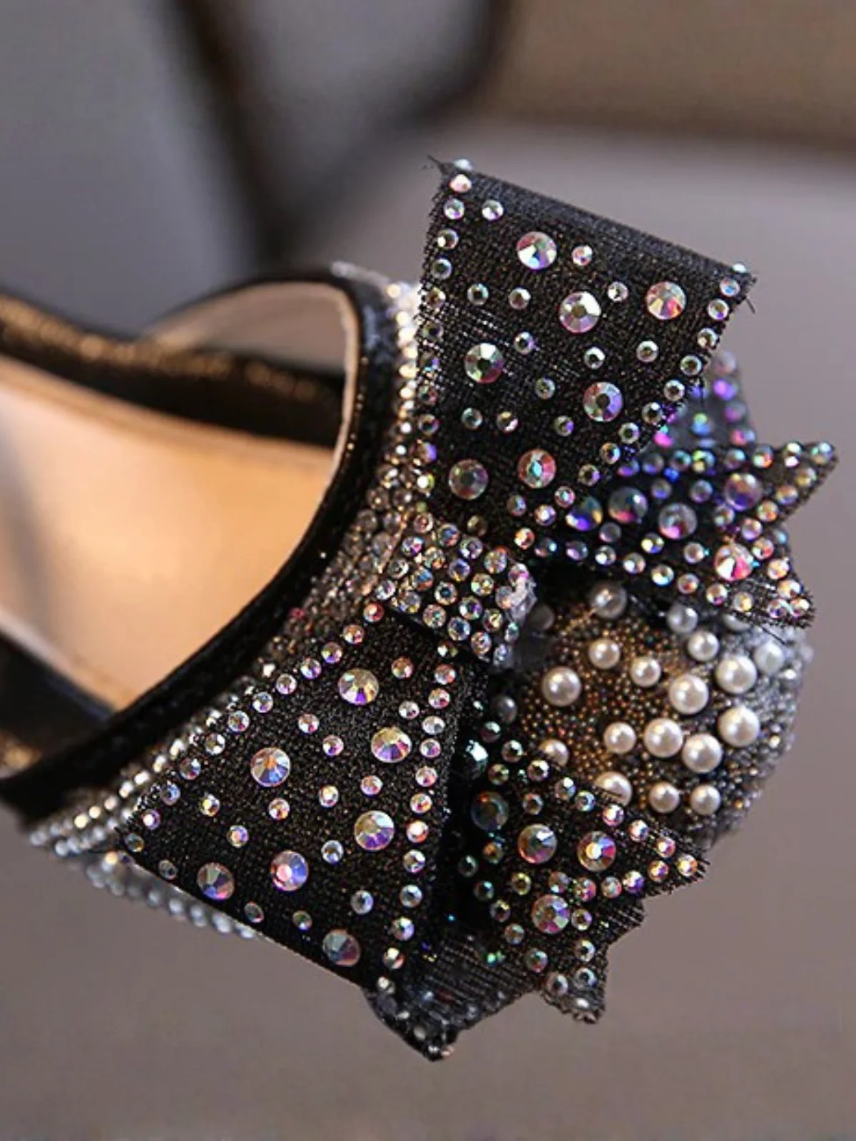 Jeweled Princess Black Ankle Strap Flats By Liv and Mia - Image 5