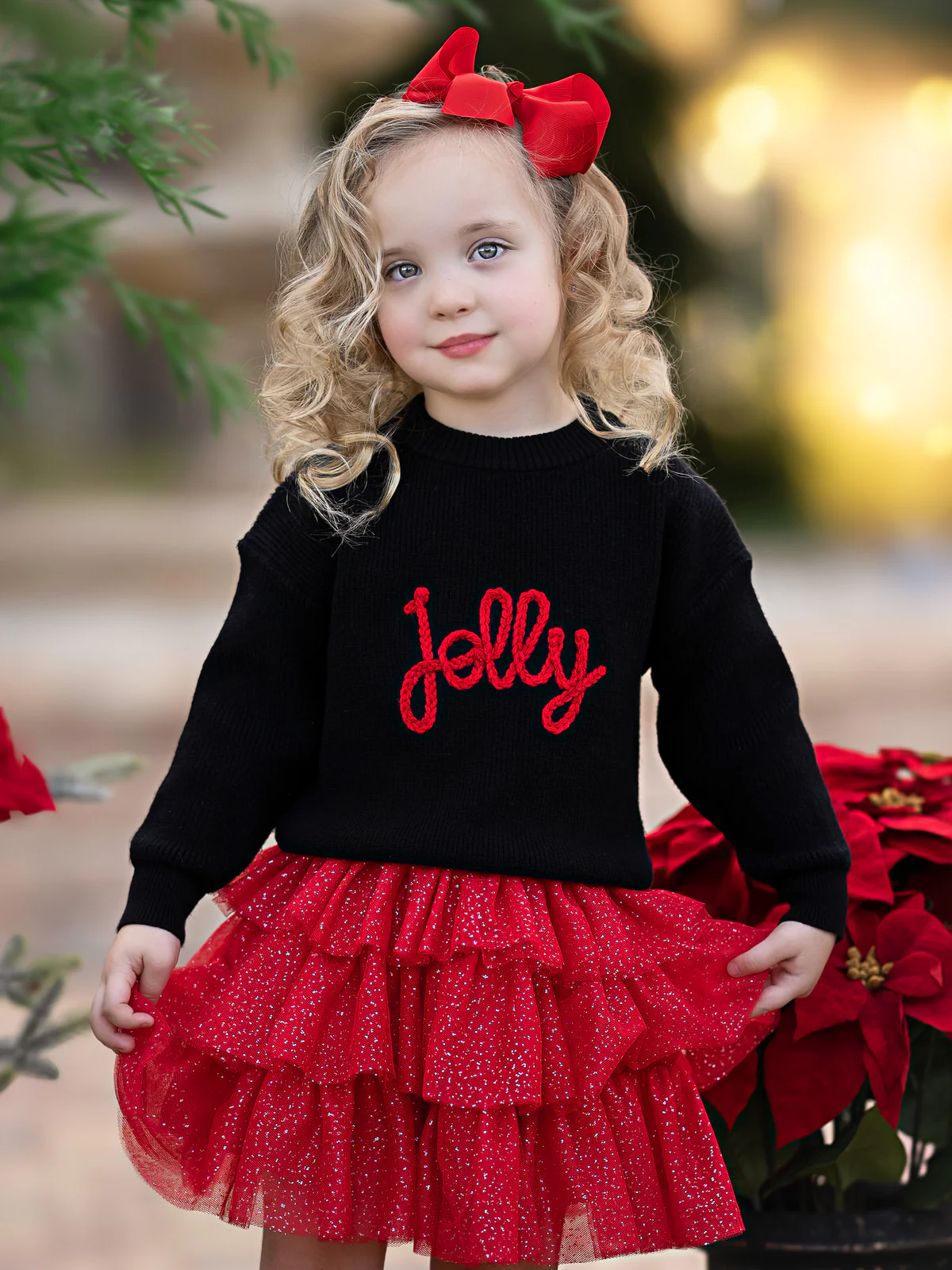 Jolly Embroidered Sweater and Glitter Tutu Skirt Set - Image 2