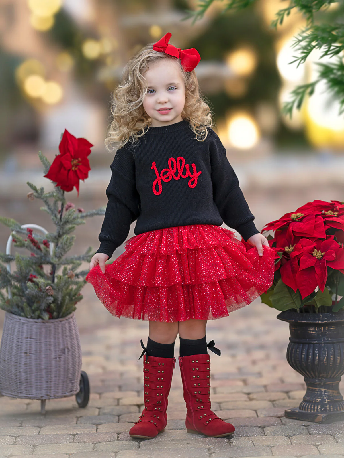 Jolly Embroidered Sweater and Glitter Tutu Skirt Set - Image 3