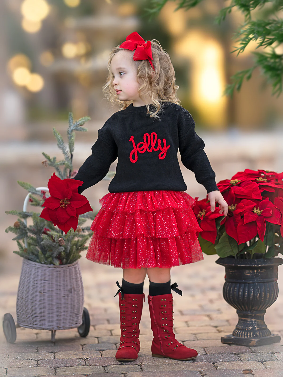 Jolly Embroidered Sweater and Glitter Tutu Skirt Set - Image 6
