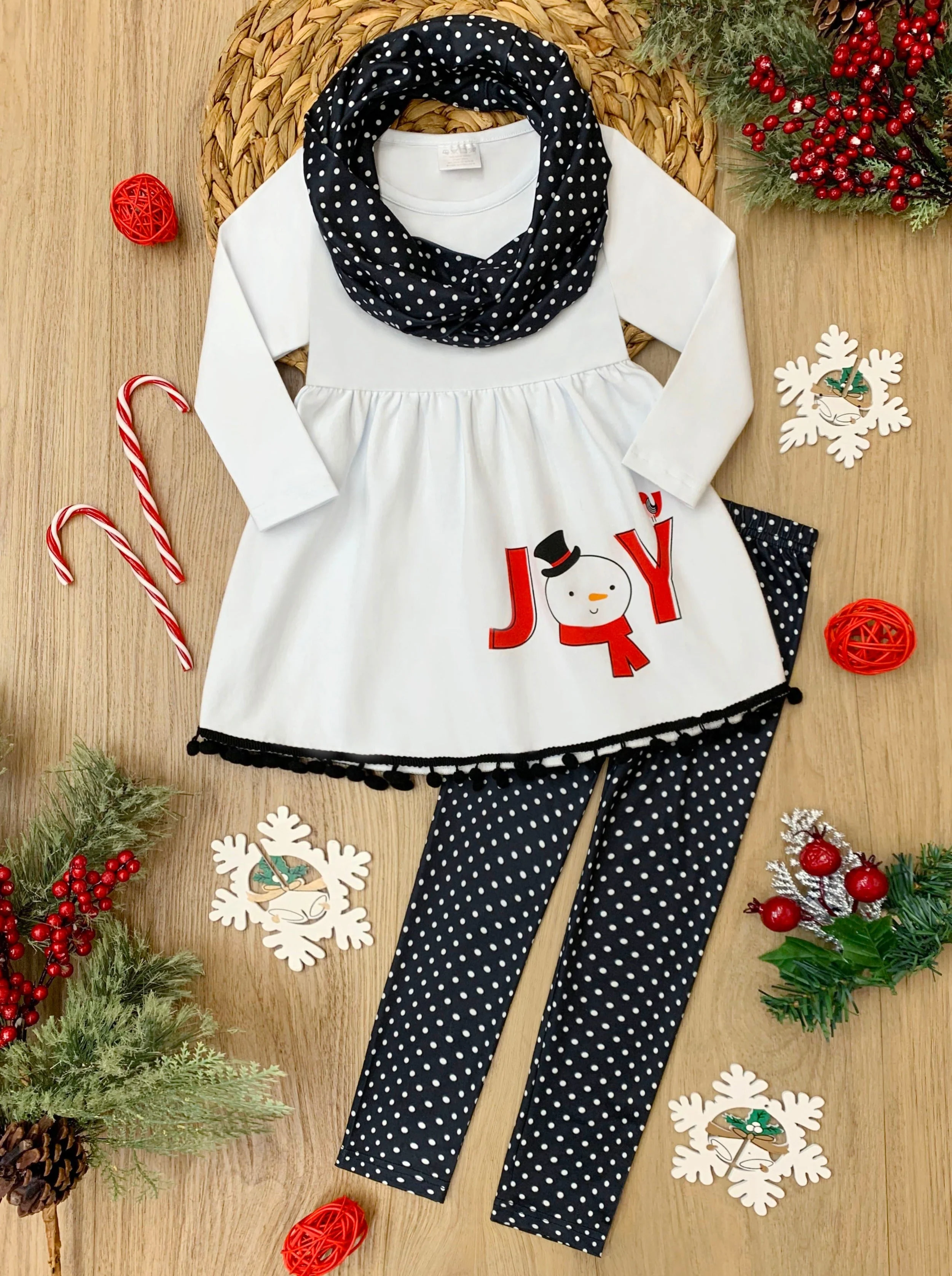 Joyful Days Tunic, Black Leggings, and Scarf Christmas Set - Image 2