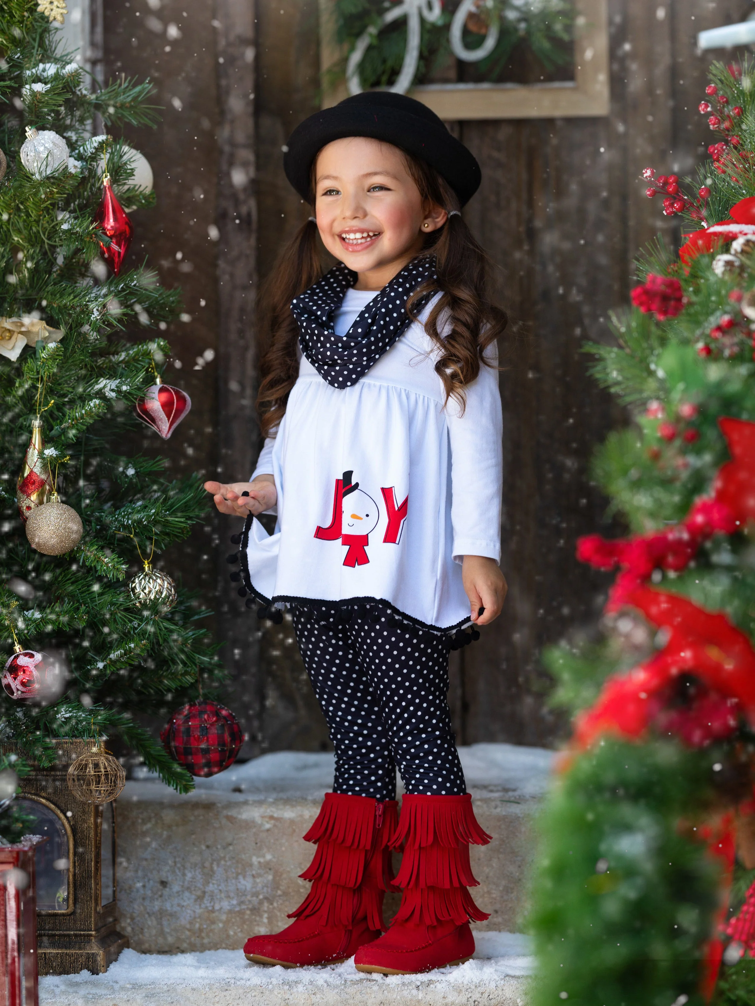 Joyful Days Tunic, Black Leggings, and Scarf Christmas Set - Image 3