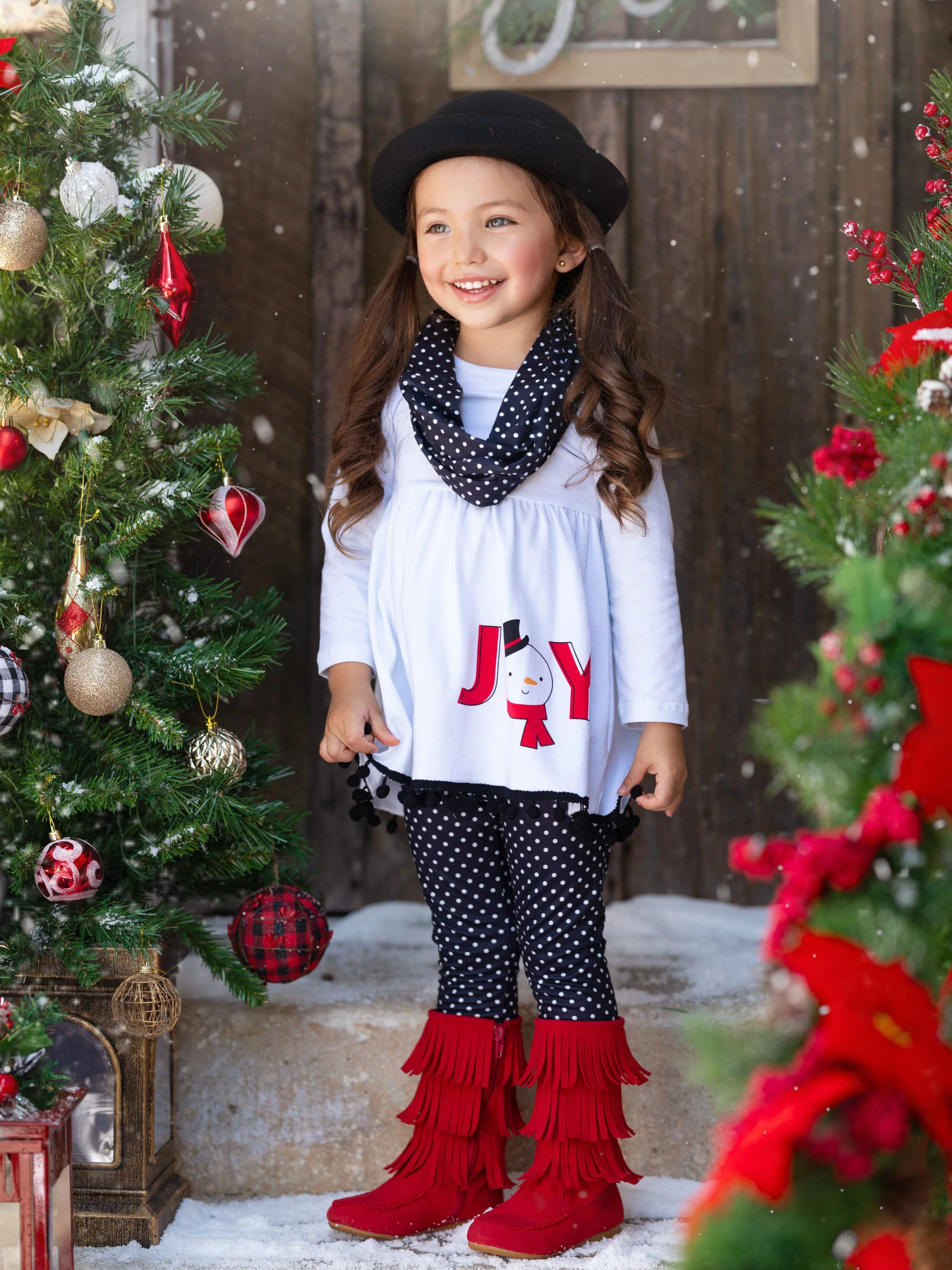 Joyful Days Tunic, Black Leggings, and Scarf Christmas Set - Image 4