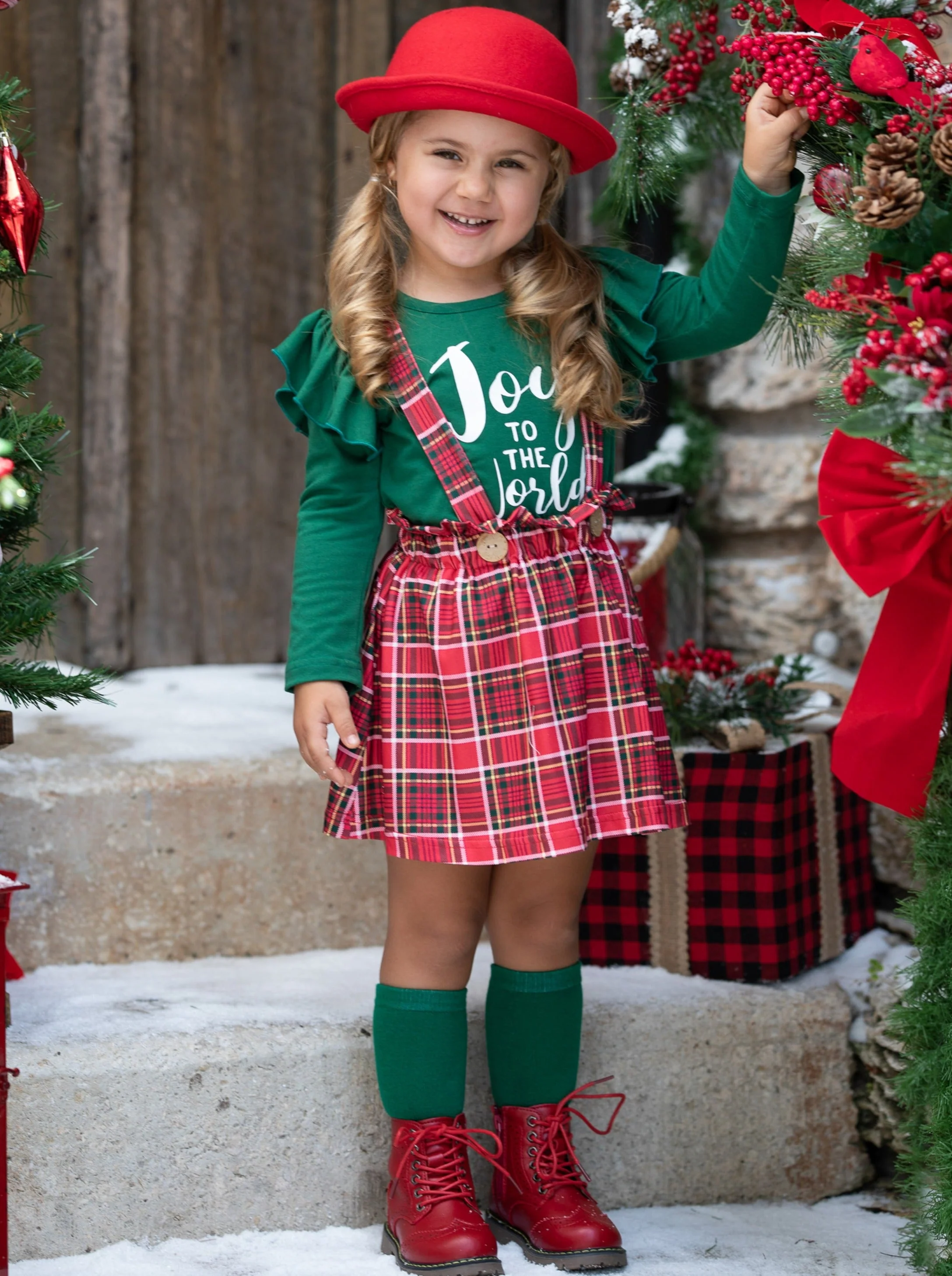 Joy To The World Plaid Suspender Skirt Set - Image 2