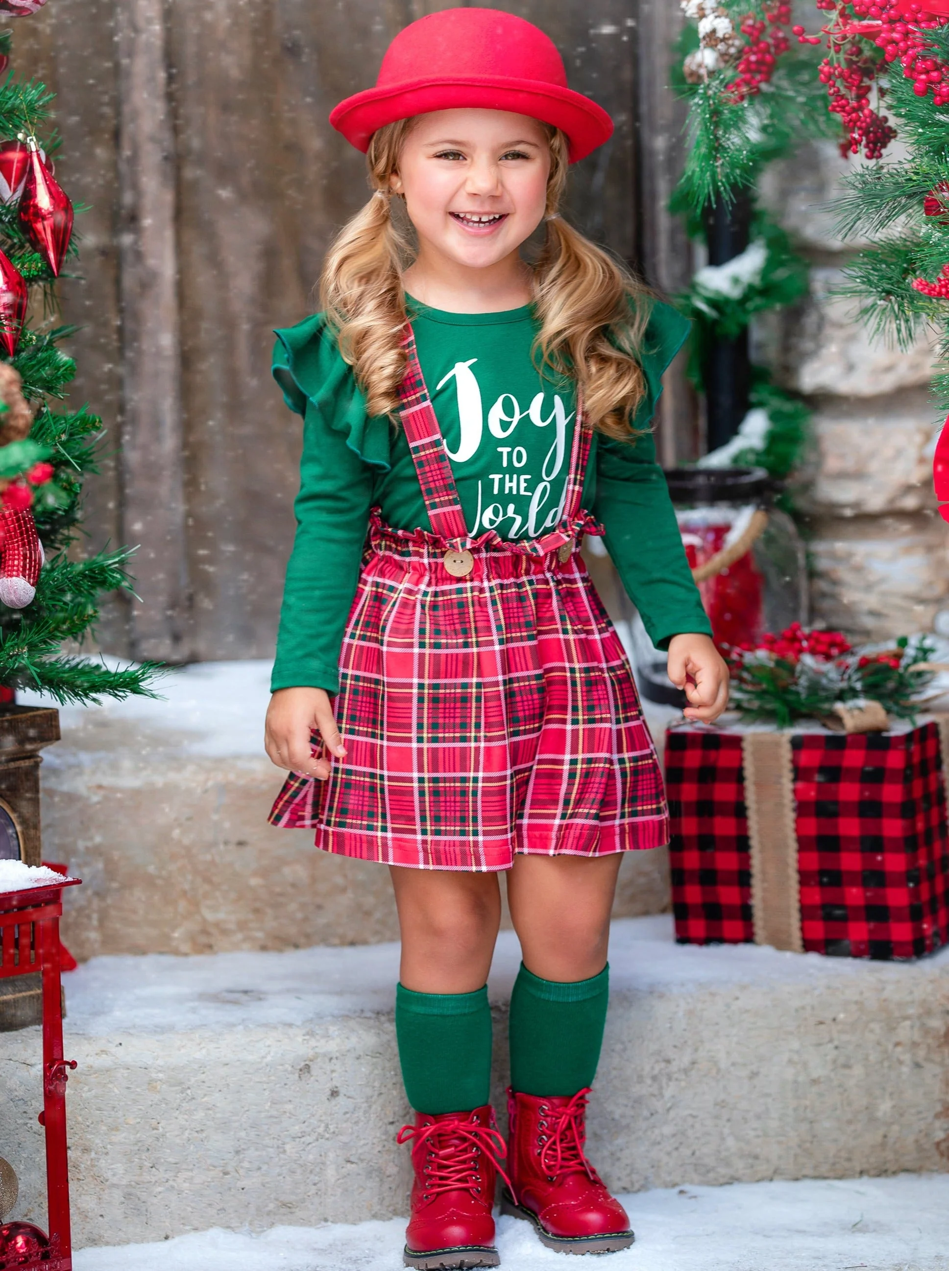 Joy To The World Plaid Suspender Skirt Set - Image 3