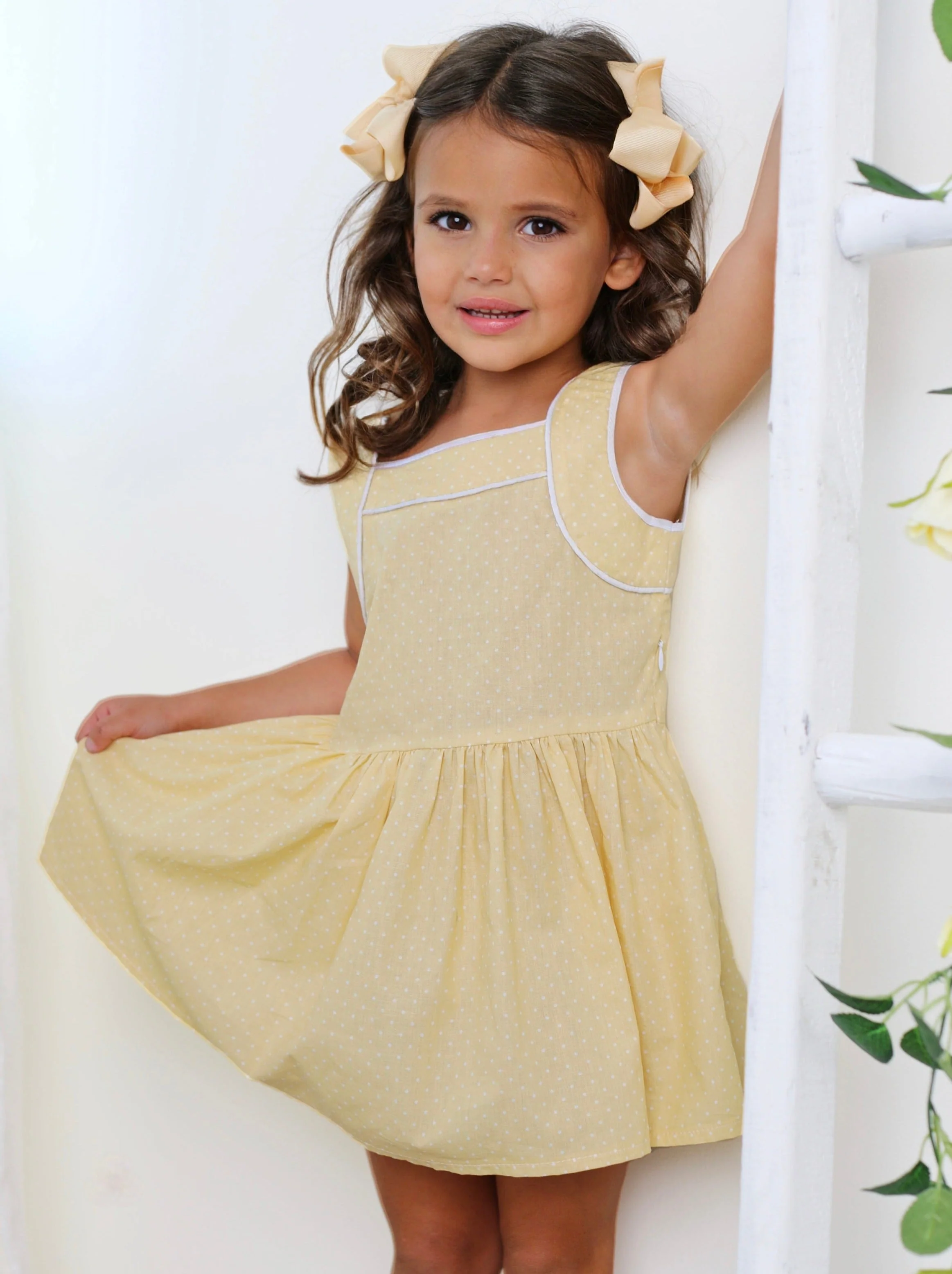 Sunny Yellow Polka Dot Mini Dress by Kids Couture - Image 2