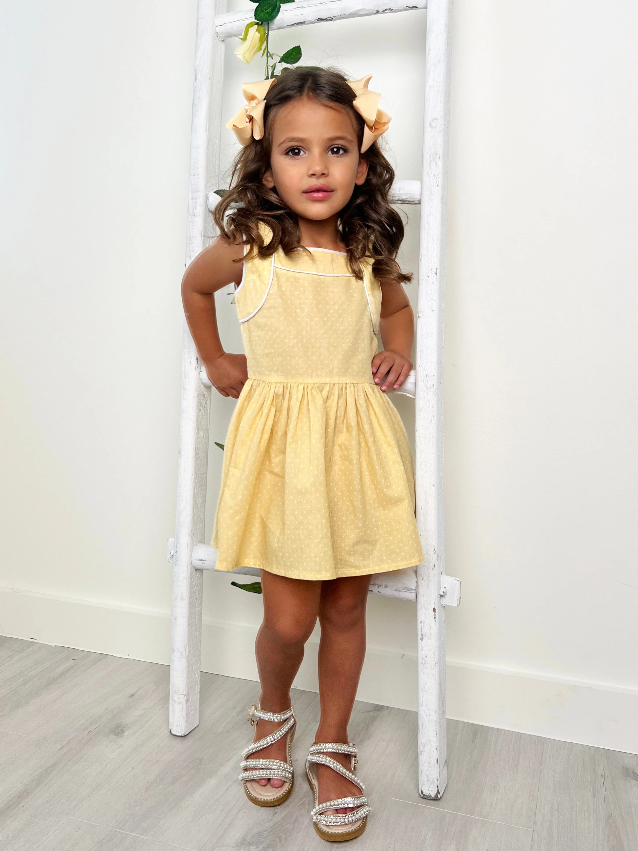 Sunny Yellow Polka Dot Mini Dress by Kids Couture - Image 5