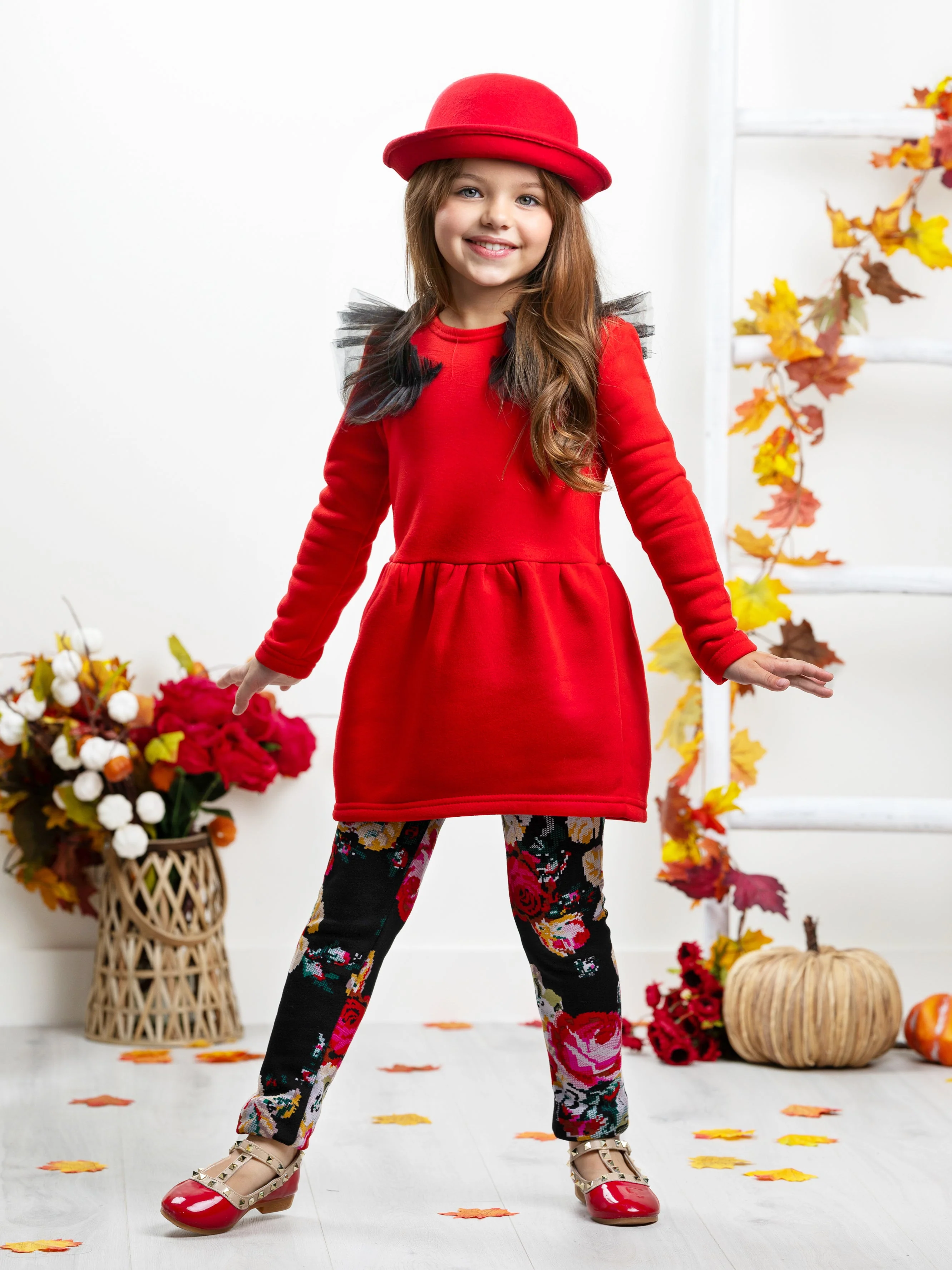 Burgundy Tulle Shoulder Long Sleeved Tunic by Kids Couture - Image 2