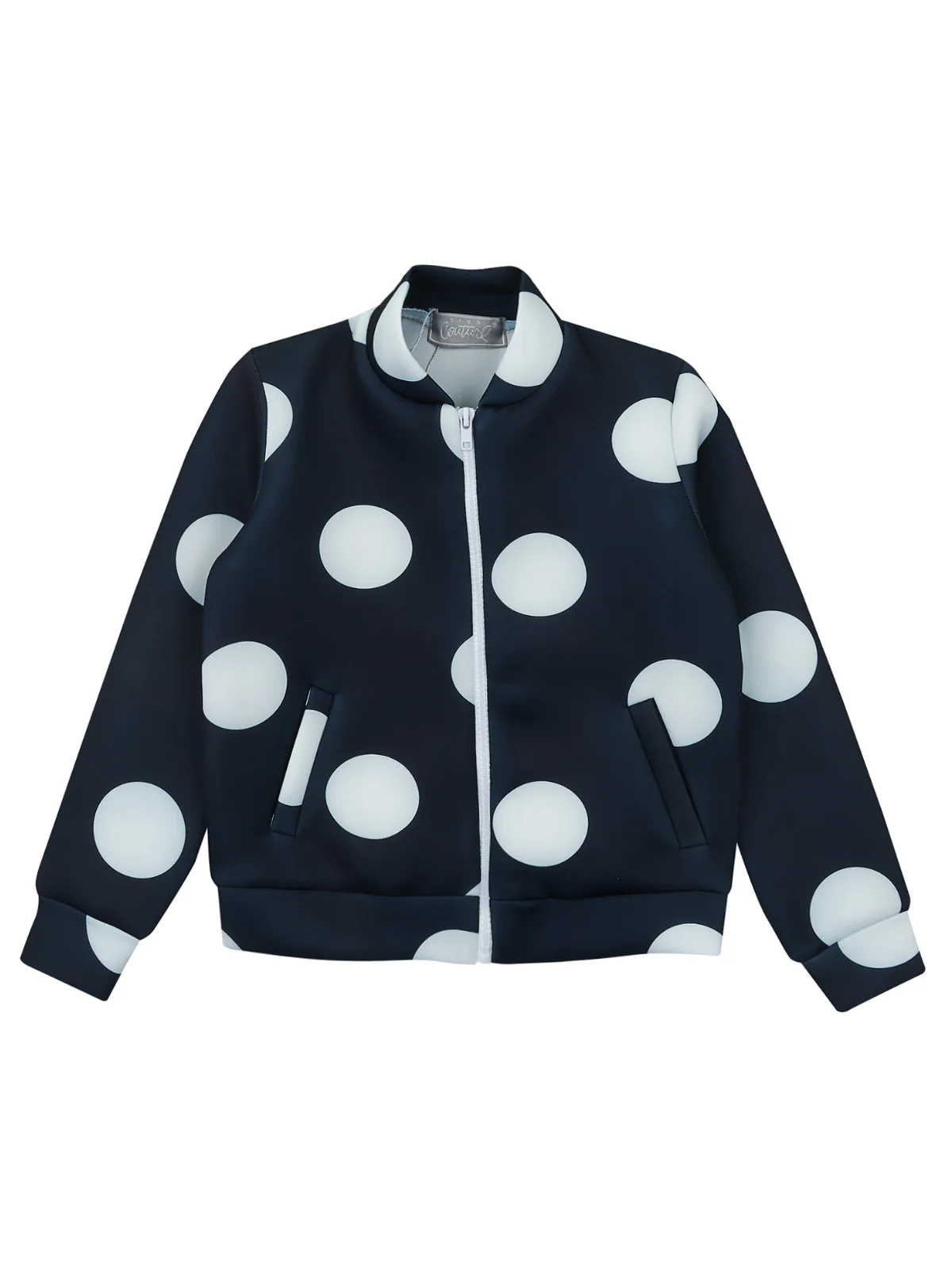Black Neoprene Polka Dot Bomber Jacket by Kids Couture - Image 2