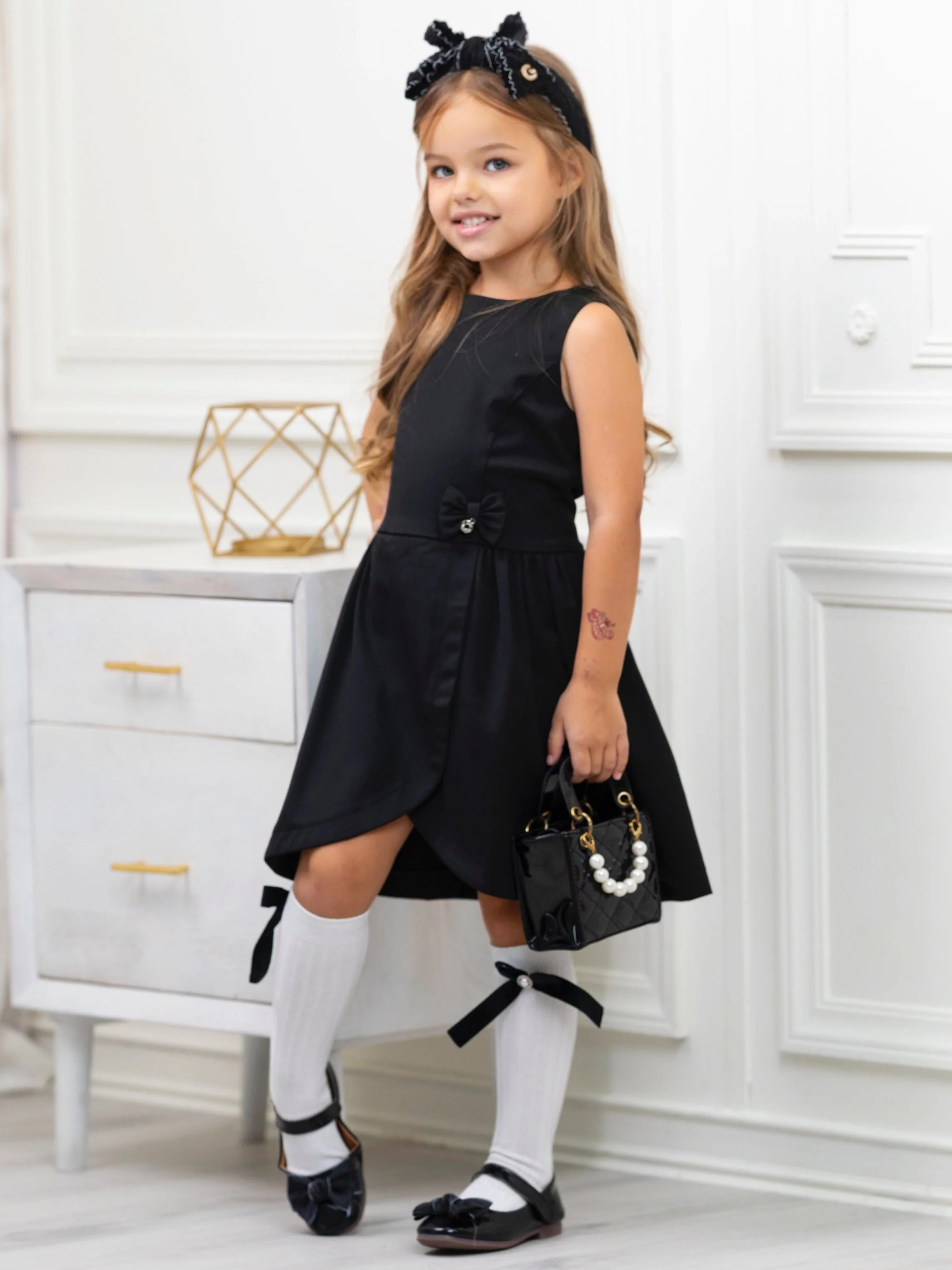 Classic Black Bow Accent A-Line Dress by Kids Couture - Image 2