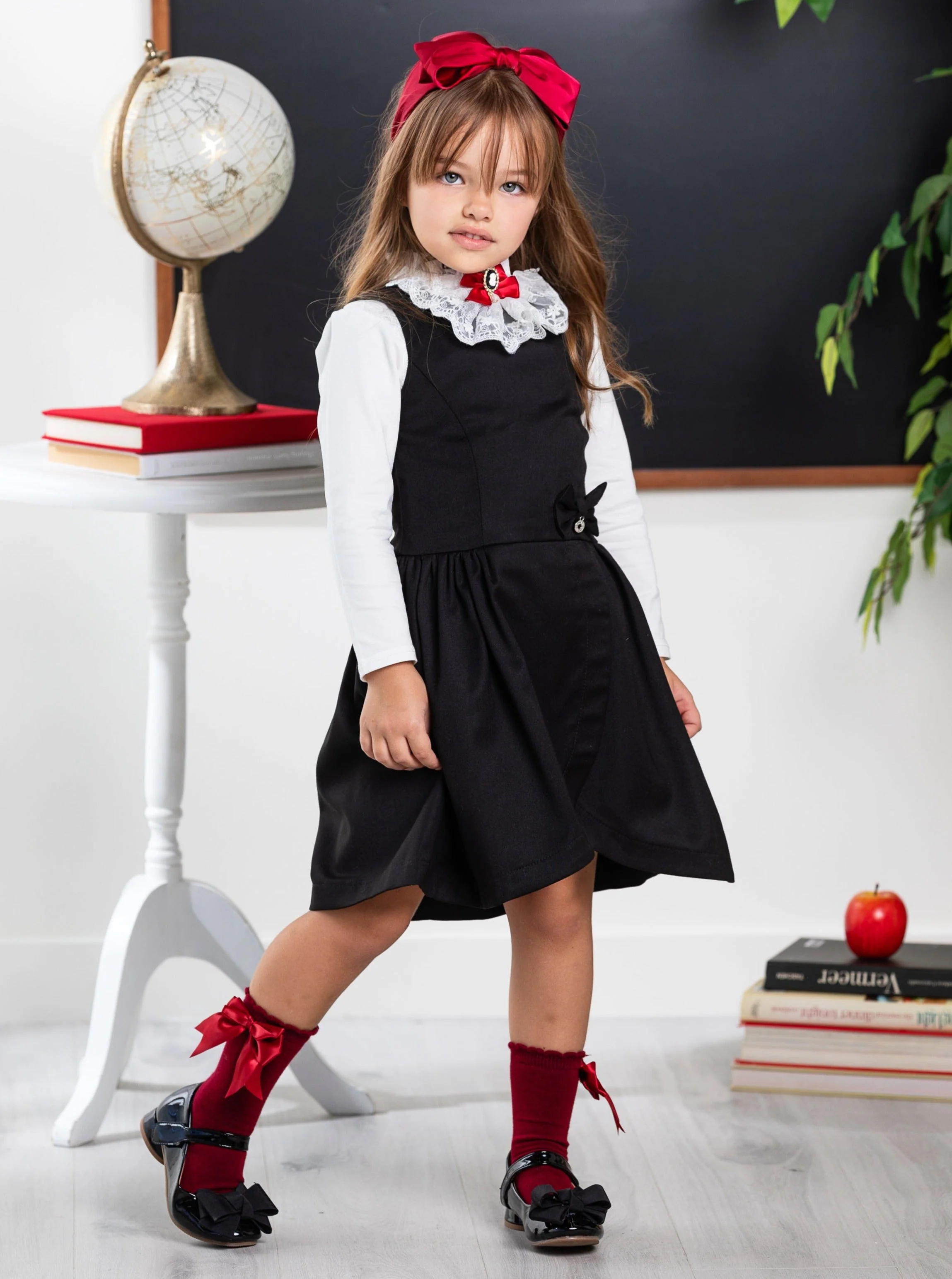 Classic Black Bow Accent A-Line Dress by Kids Couture - Image 3
