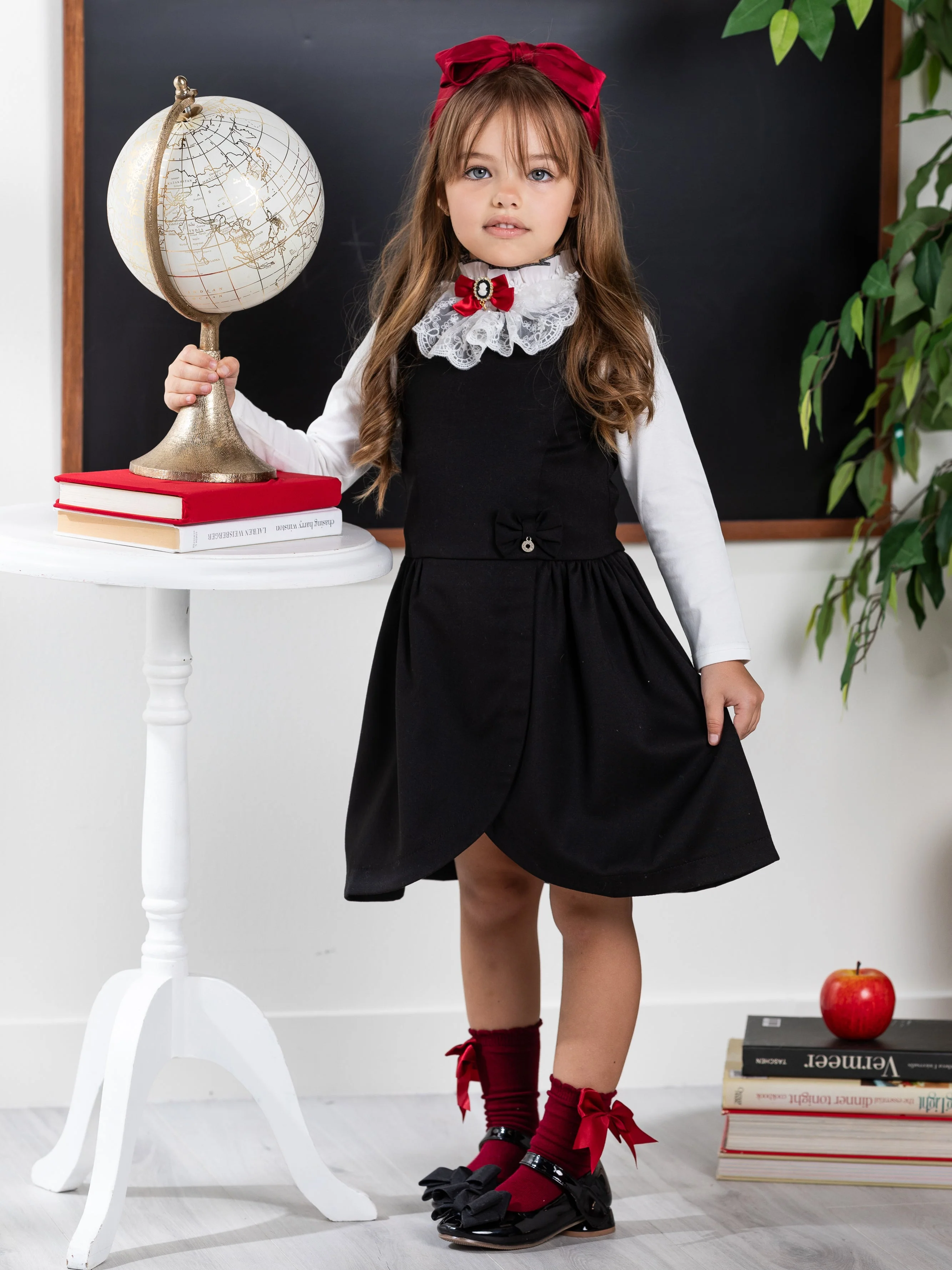 Classic Black Bow Accent A-Line Dress by Kids Couture - Image 4
