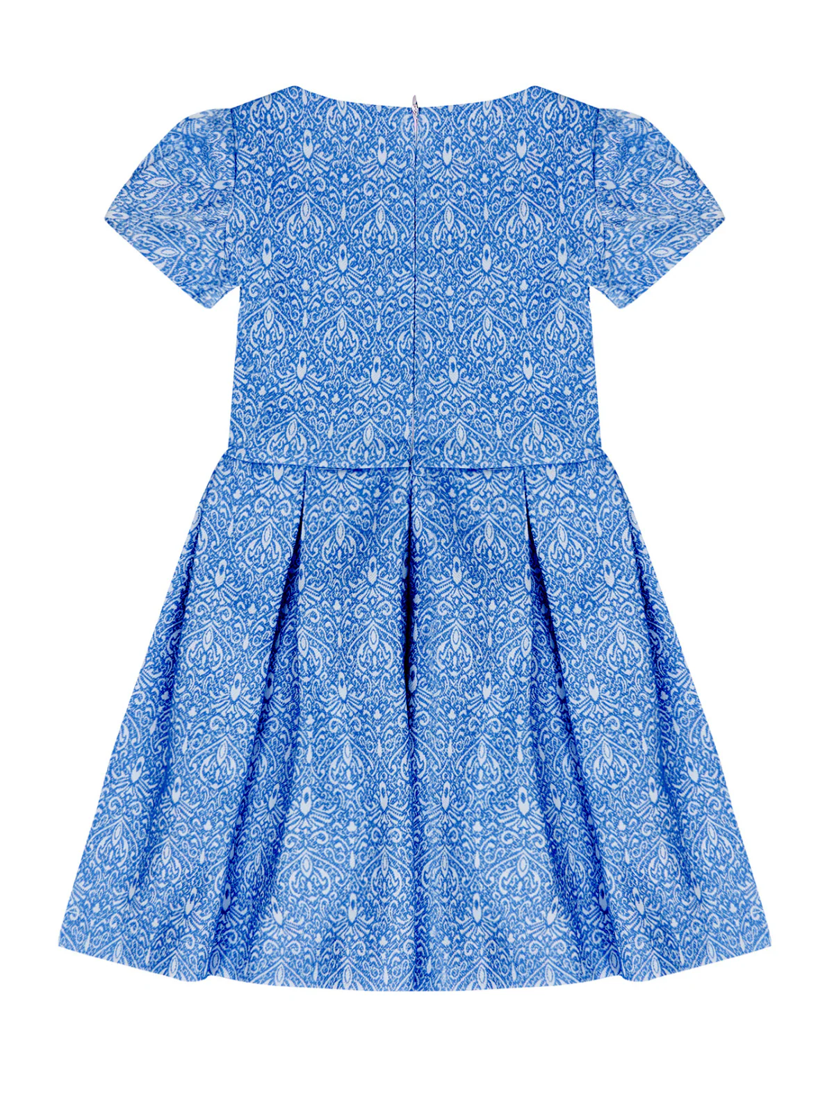 Blue Brocade Pleated Midi Dress by Kids Couture - Image 5