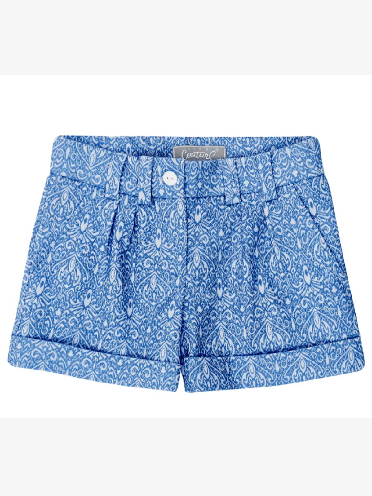 Blue Jacquard Pleated Shorts by Kids Couture - Image 2