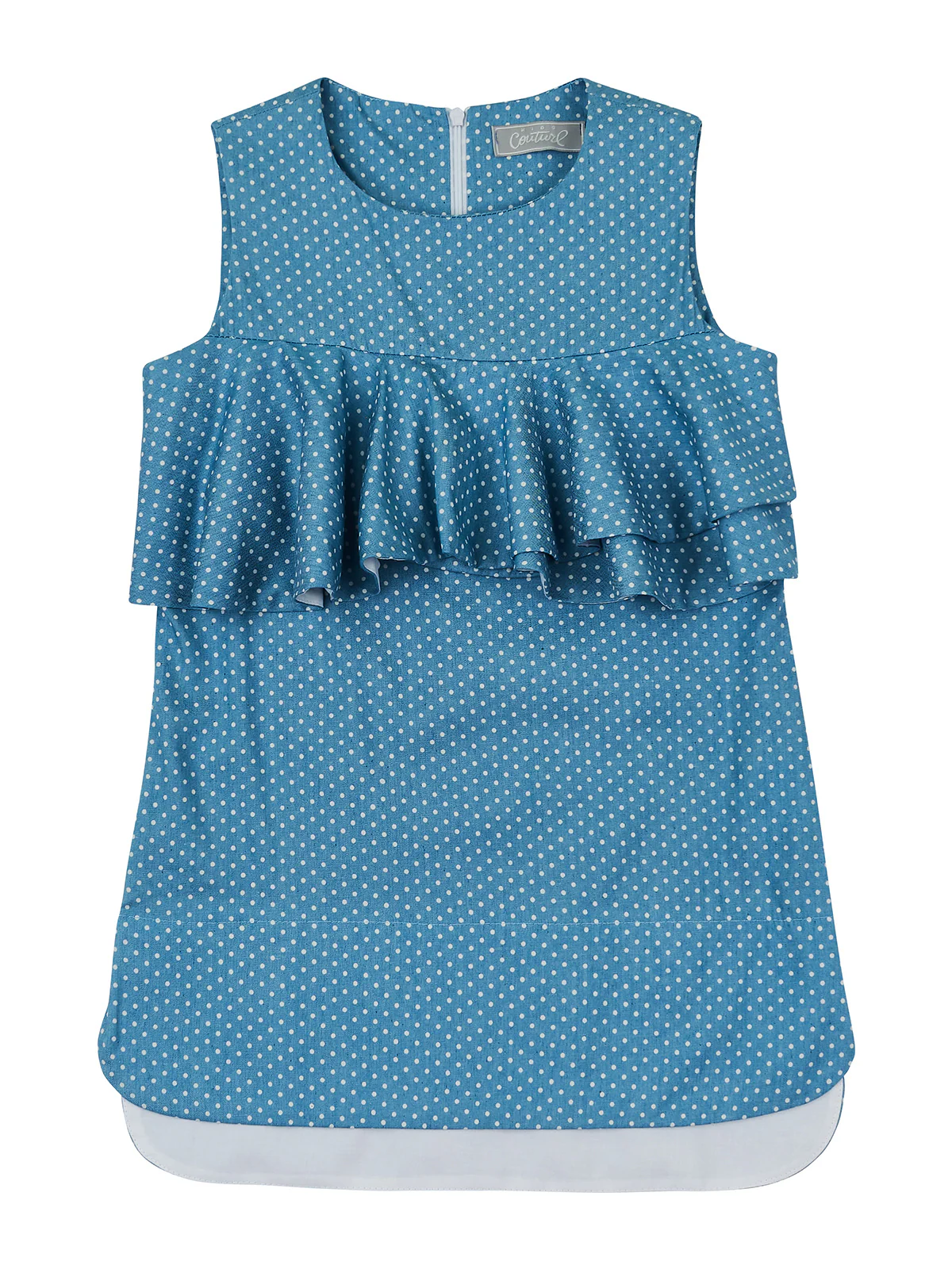 Blue Ruffled Sleeveless Shift Dress by Kids Couture - Image 3