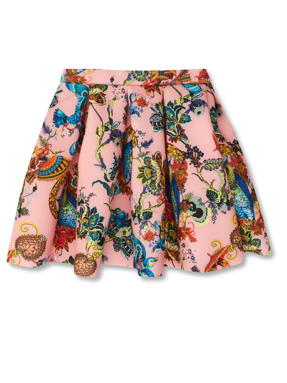 Botanical Owl Coral Neoprene Pleated Skirt by Kids Couture - Image 3