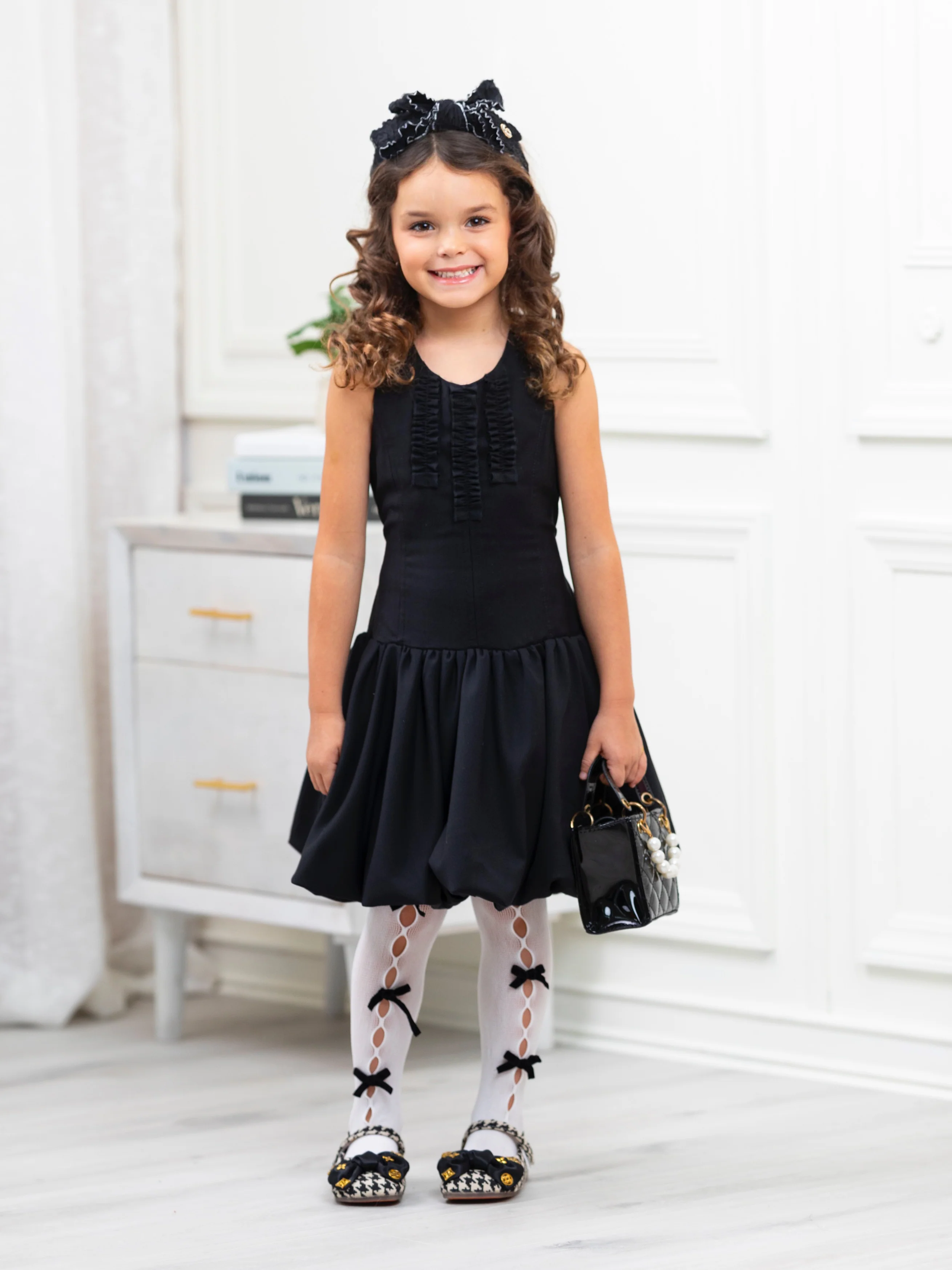 Black Sophisticated Sweetheart Ruffle Trim Dress by Kids Couture - Image 2