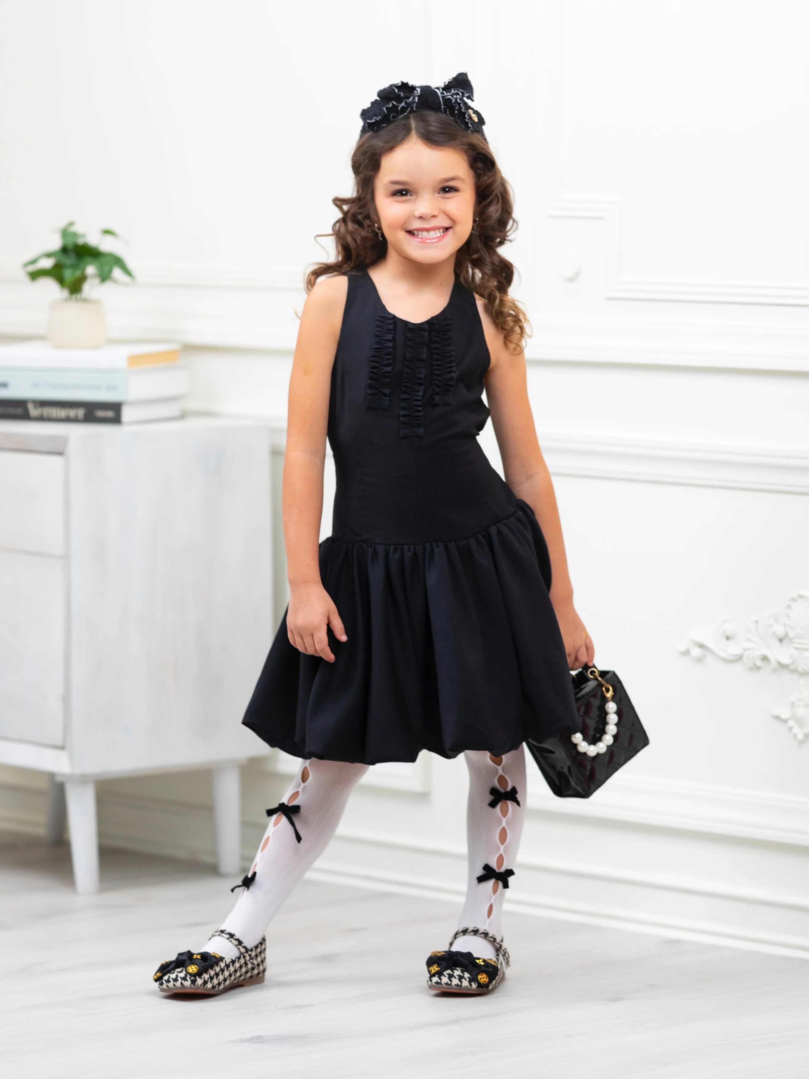 Black Sophisticated Sweetheart Ruffle Trim Dress by Kids Couture - Image 3