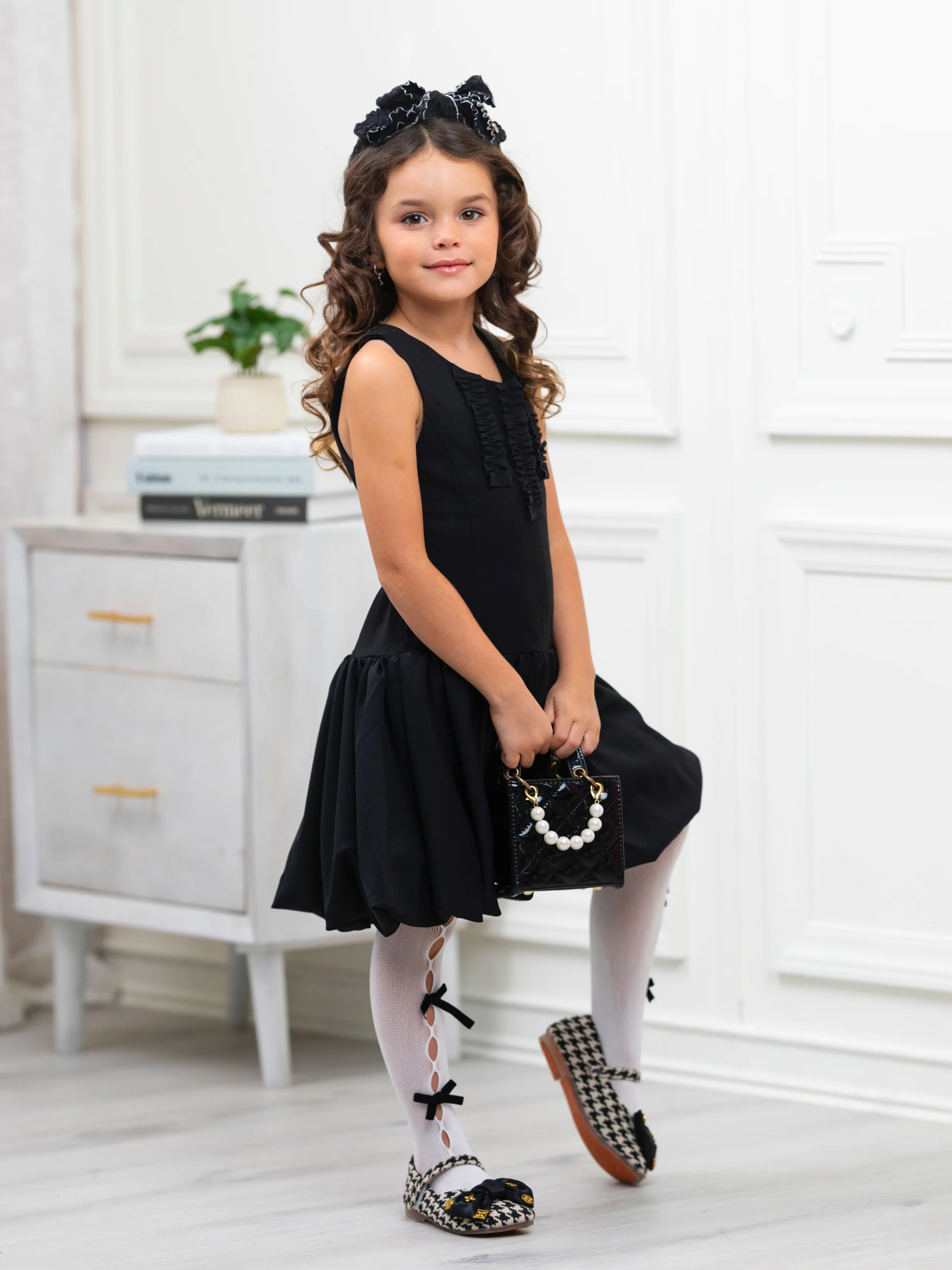 Black Sophisticated Sweetheart Ruffle Trim Dress by Kids Couture - Image 4