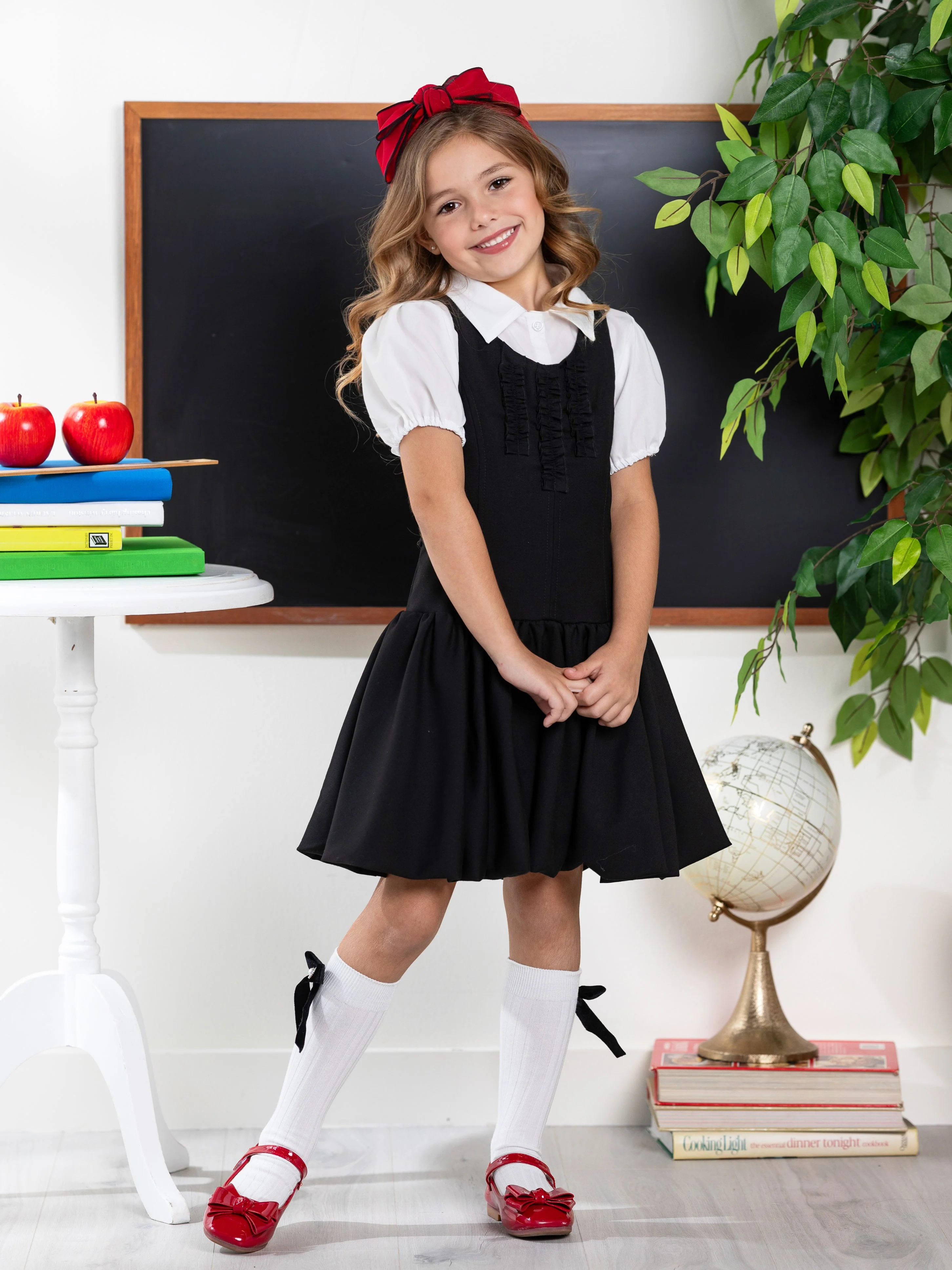 Black Sophisticated Sweetheart Ruffle Trim Dress by Kids Couture - Image 9