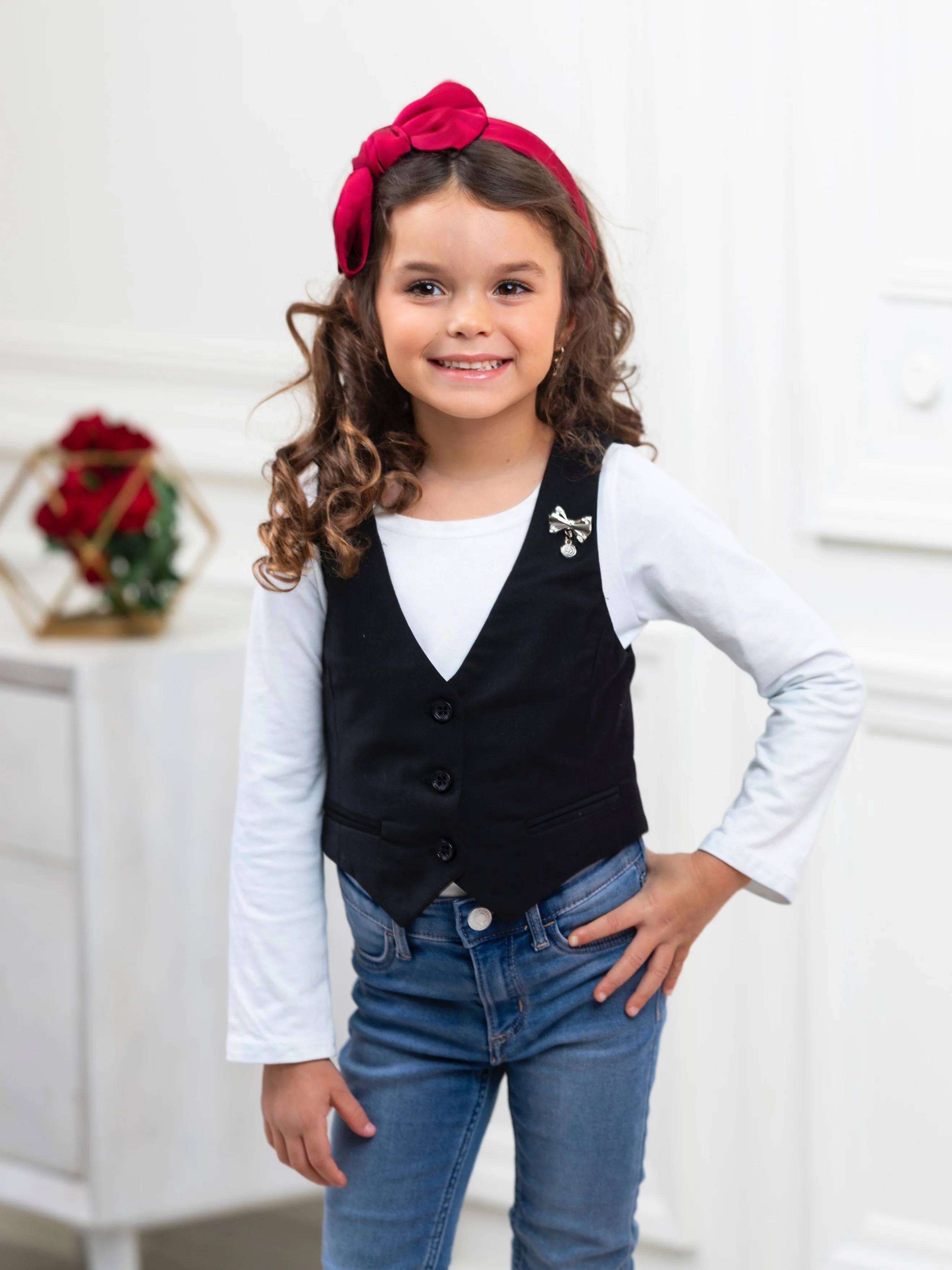 Classic Black Girls Bow Pin Vest by Kids Couture - Image 2
