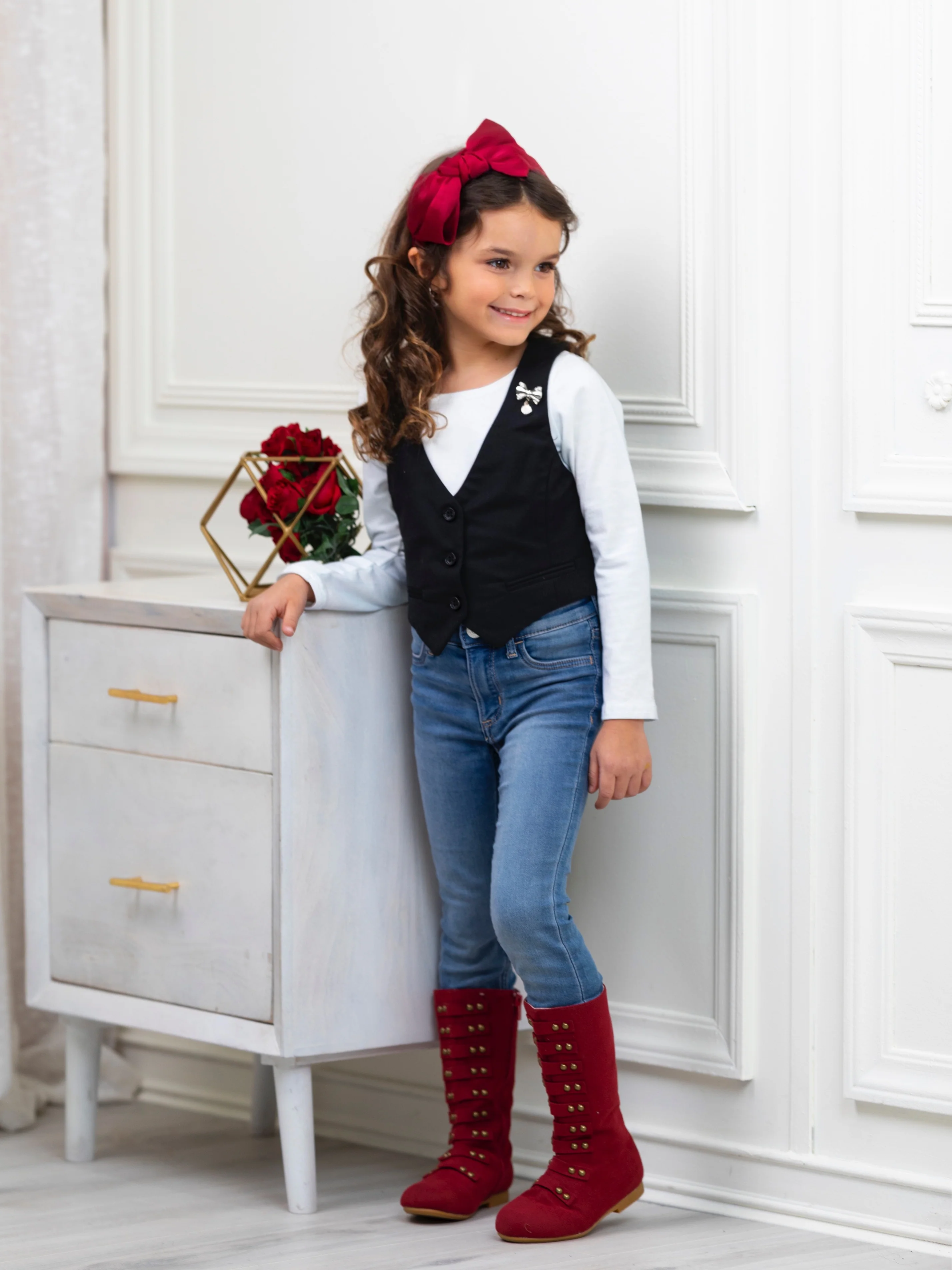 Classic Black Girls Bow Pin Vest by Kids Couture - Image 3