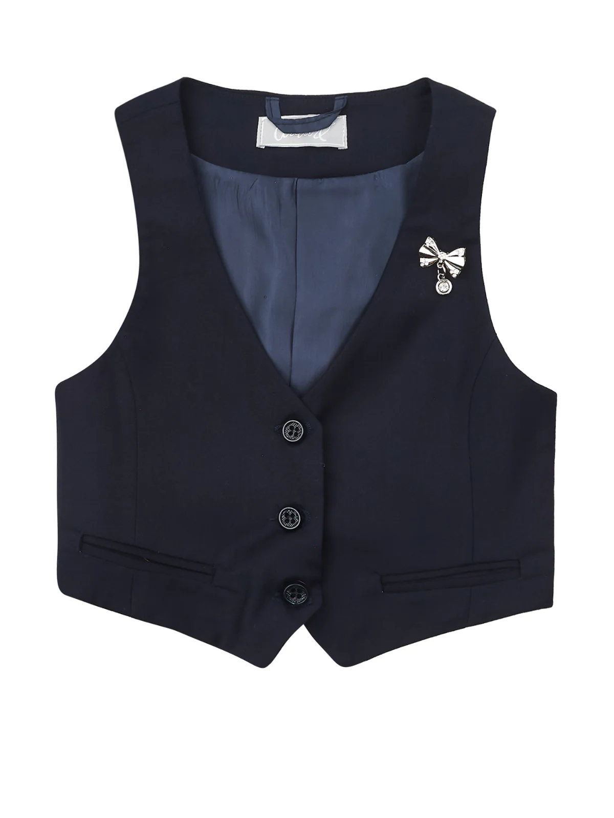 Classic Navy Girls Bow Pin Vest by Kids Couture - Image 4
