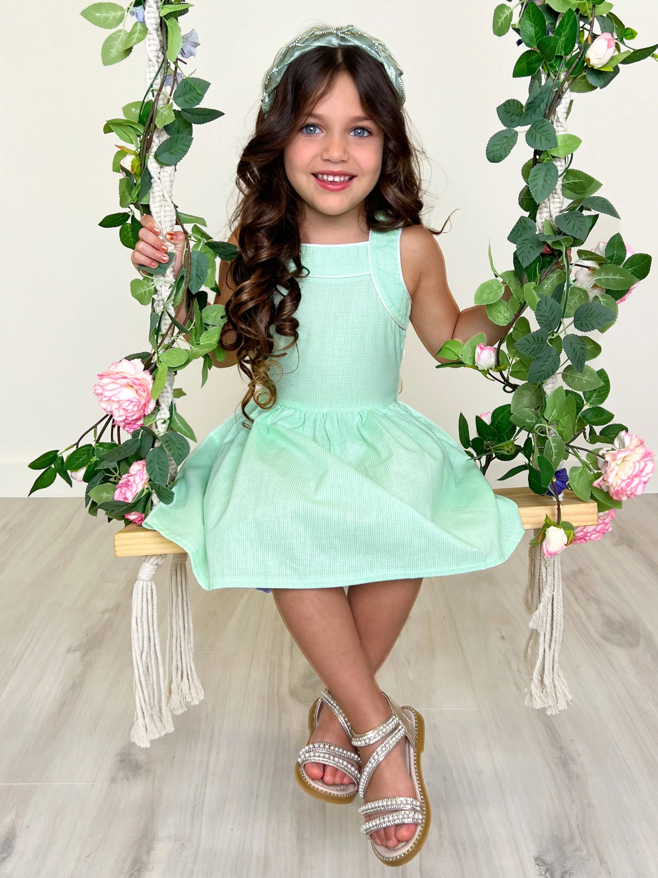 Green Glam Microdot Dress by Kids Couture - Image 2