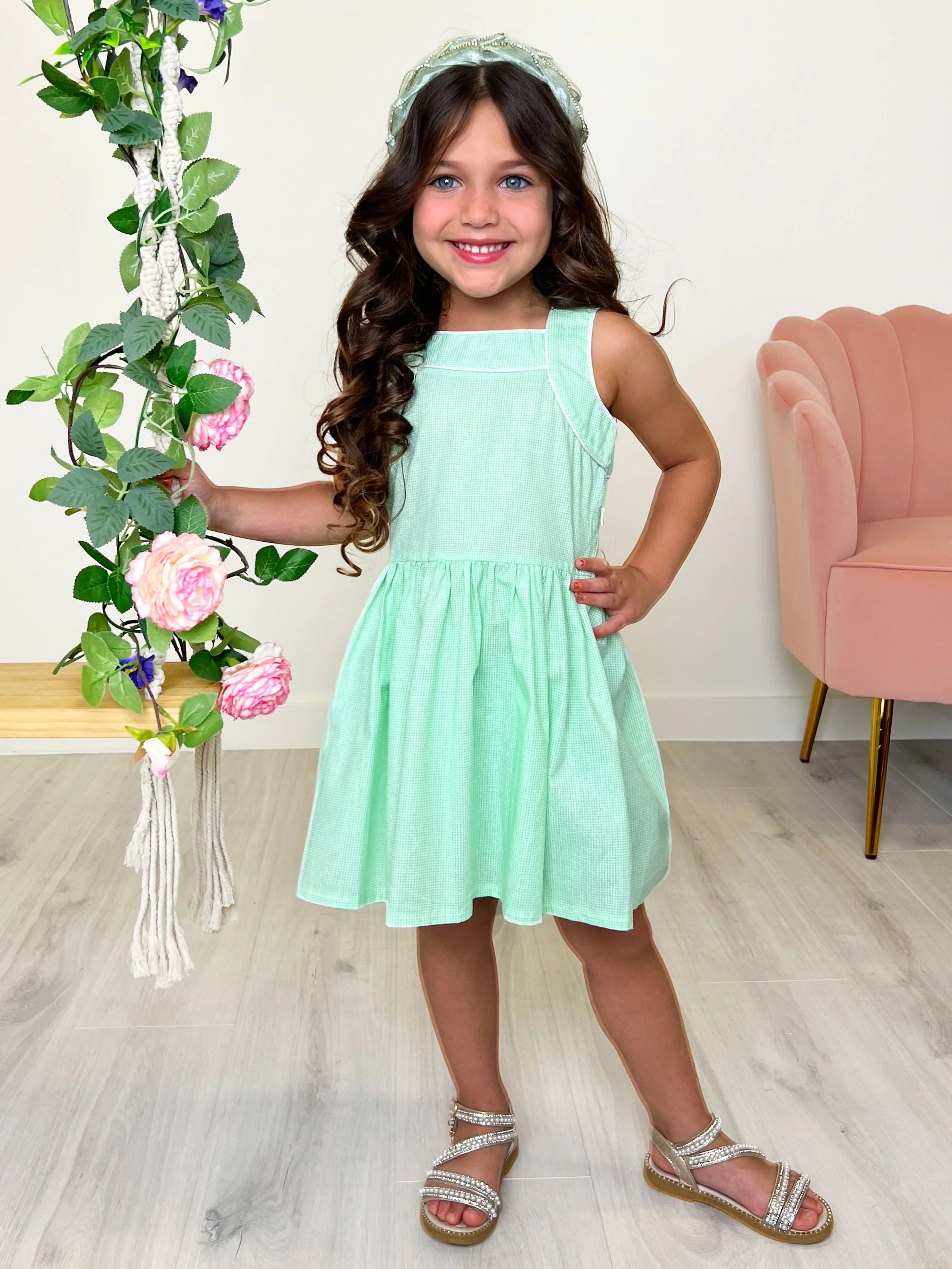 Green Glam Microdot Dress by Kids Couture - Image 3