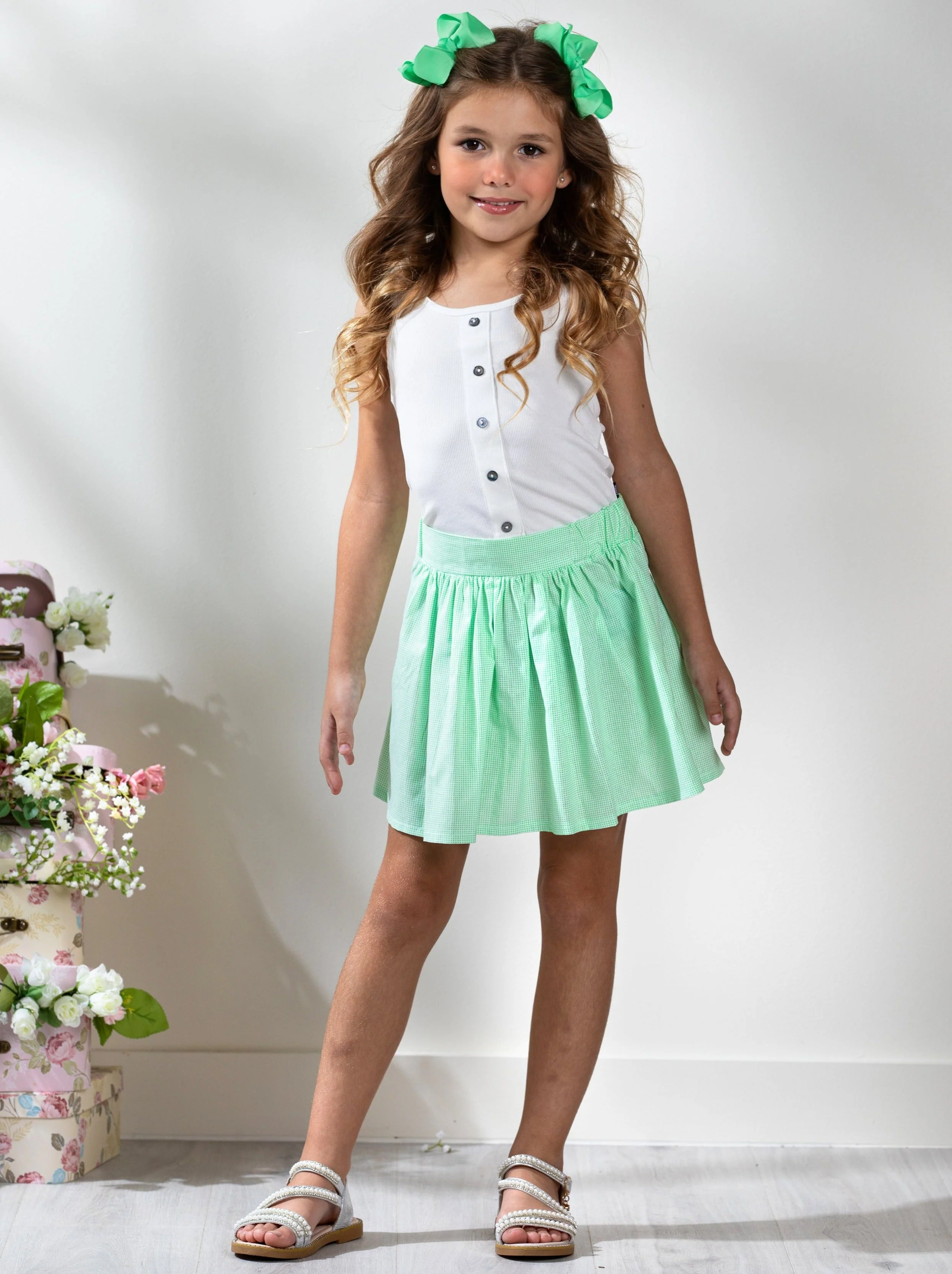 Glam Green Pleated Skirt by Kids Couture - Image 2