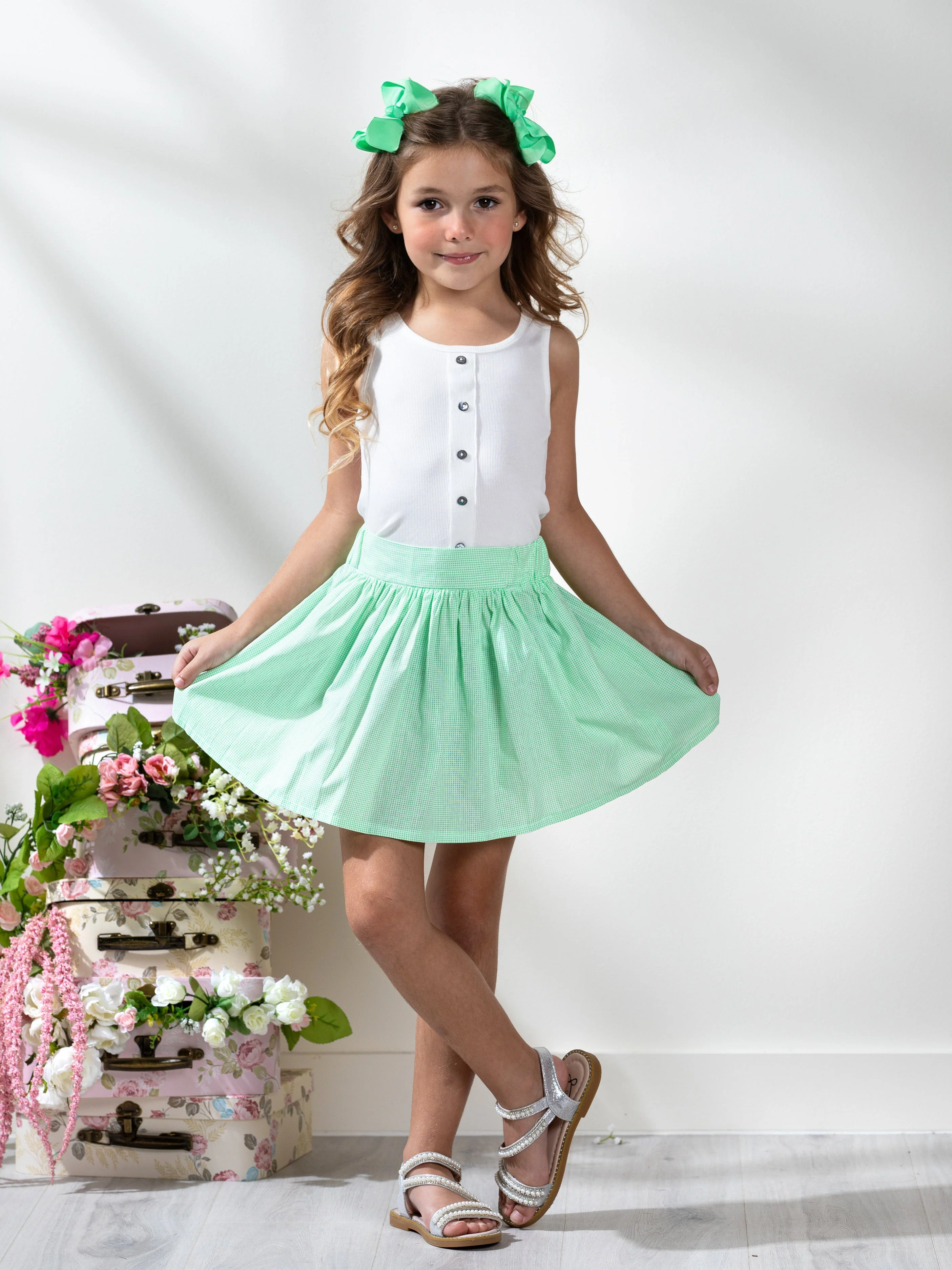 Glam Green Pleated Skirt by Kids Couture - Image 3