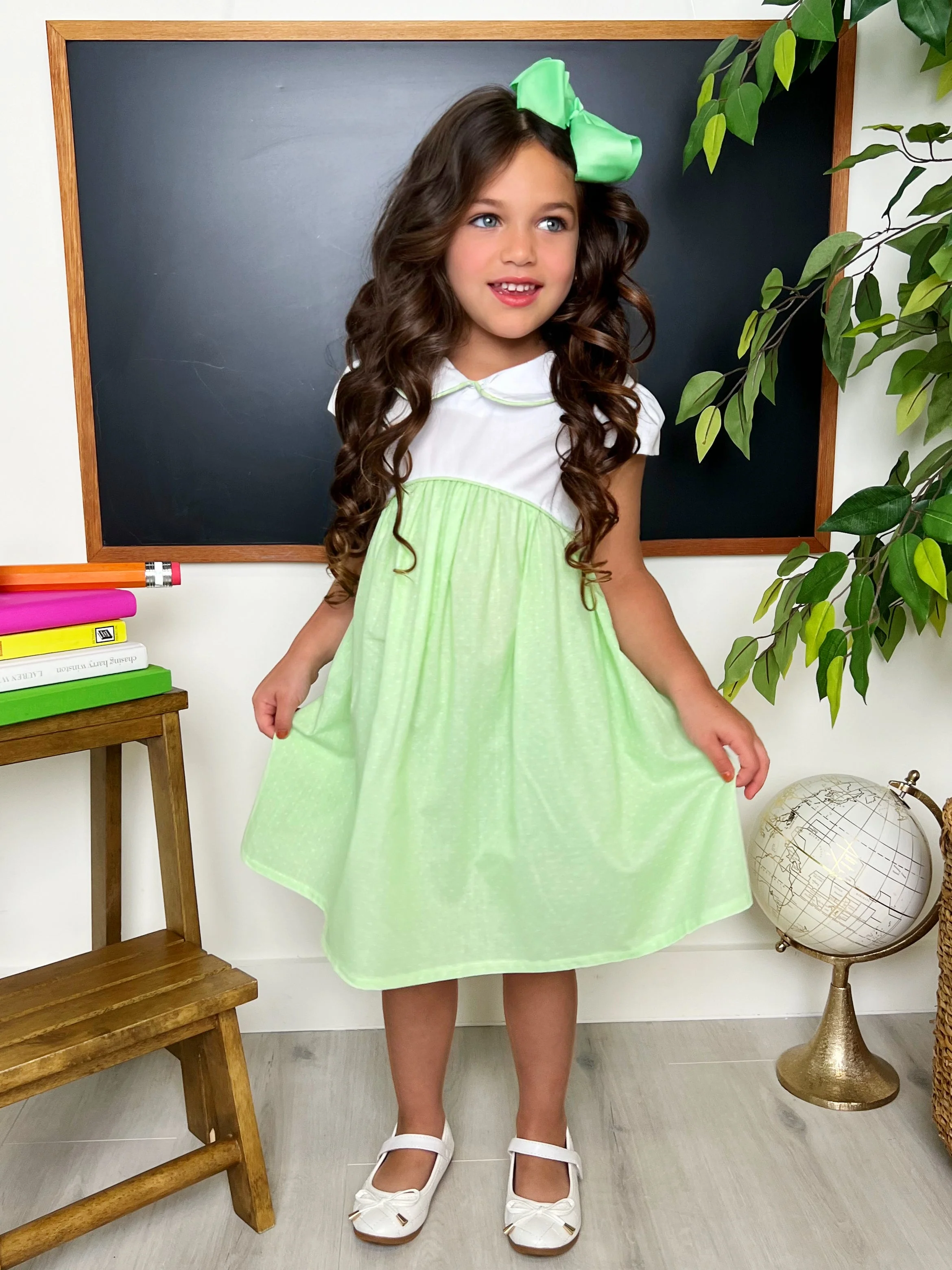 Green Glam Polka Dot A-Line Dress by Kids Couture - Image 2