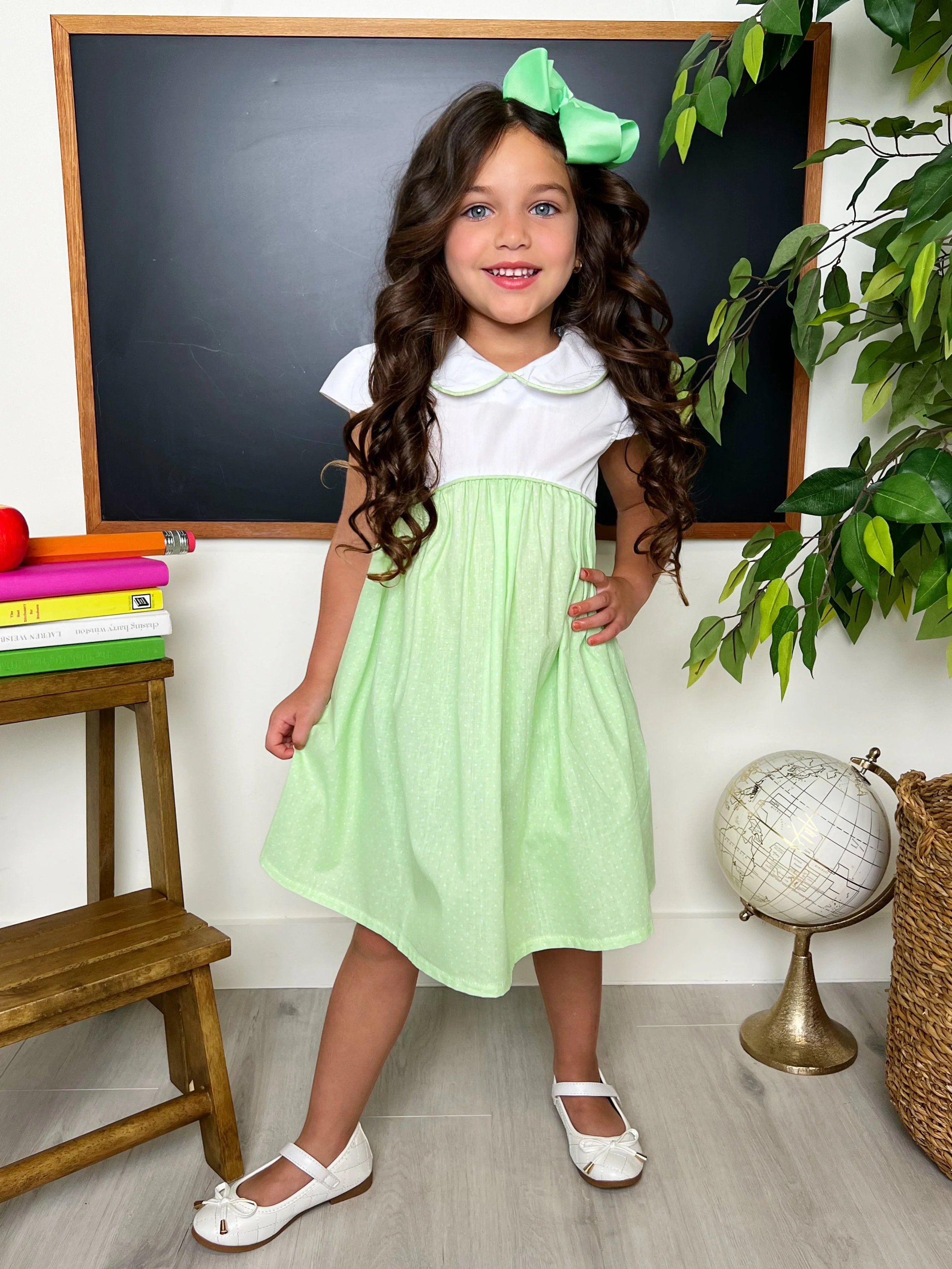 Green Glam Polka Dot A-Line Dress by Kids Couture - Image 5