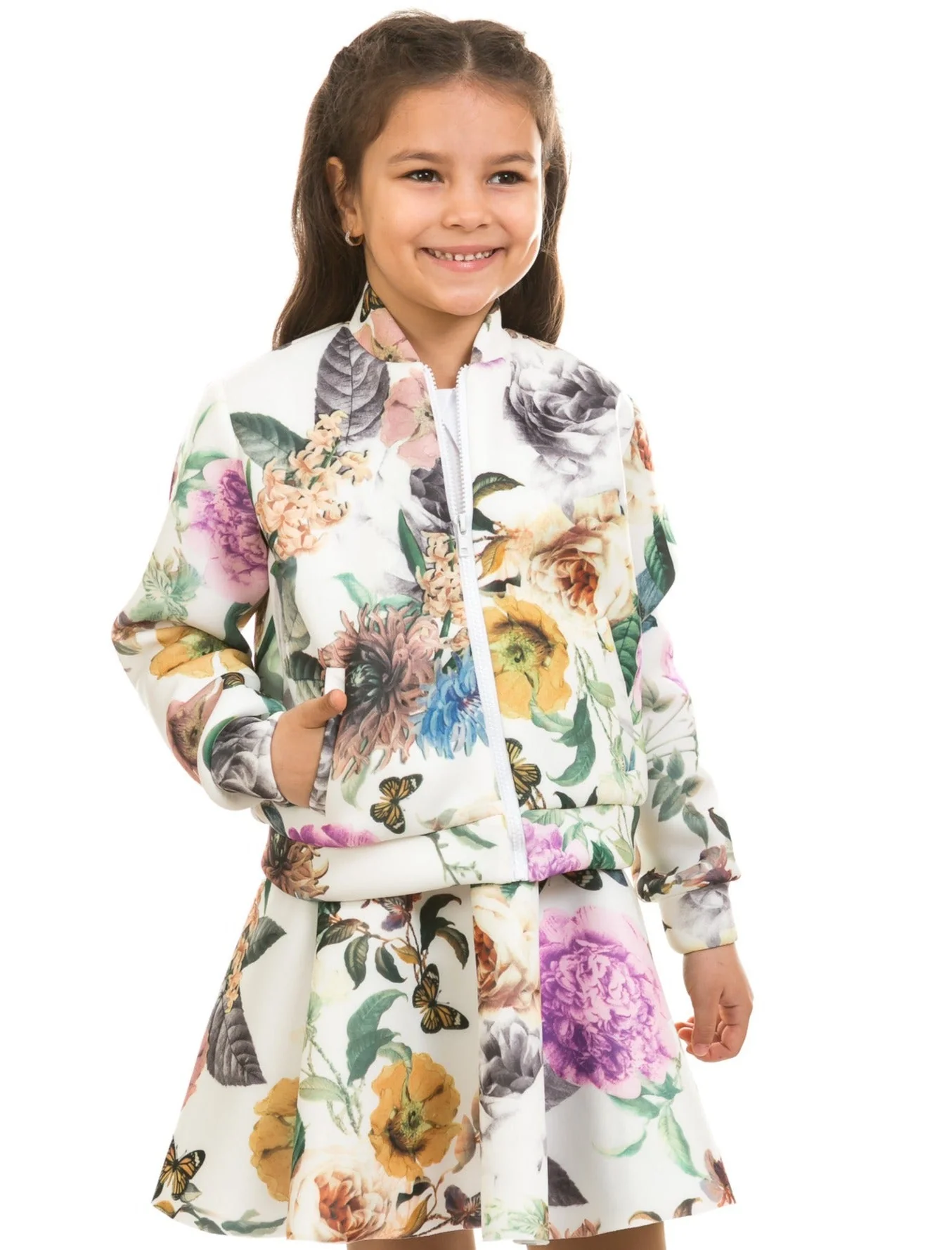 Fun Flowers Floral Neoprene Bomber Jacket by Kids Couture - Image 2