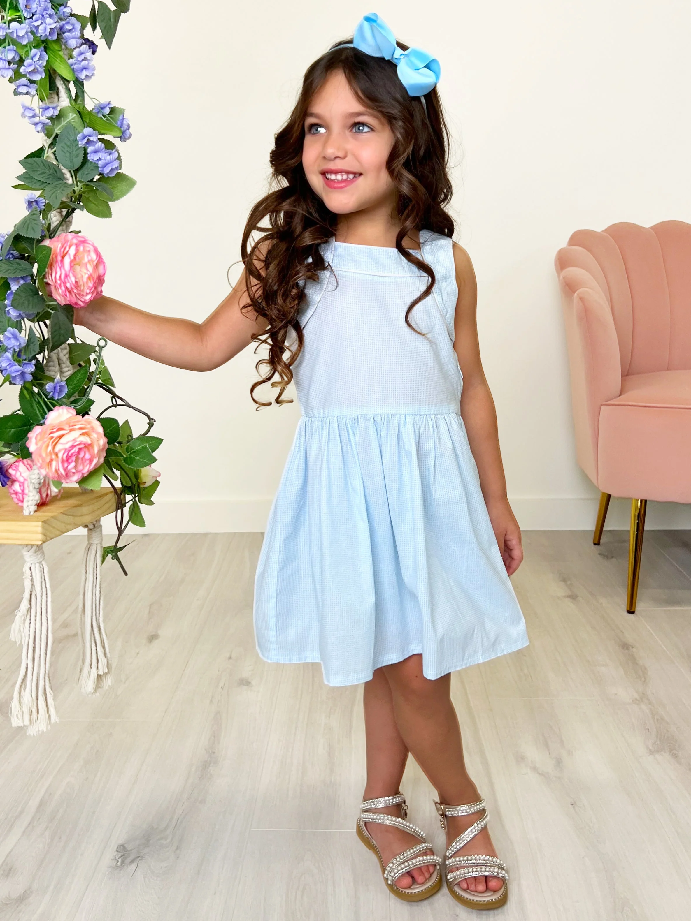 Light Blue Microdot Ruffle Dress by Kids Couture - Image 2