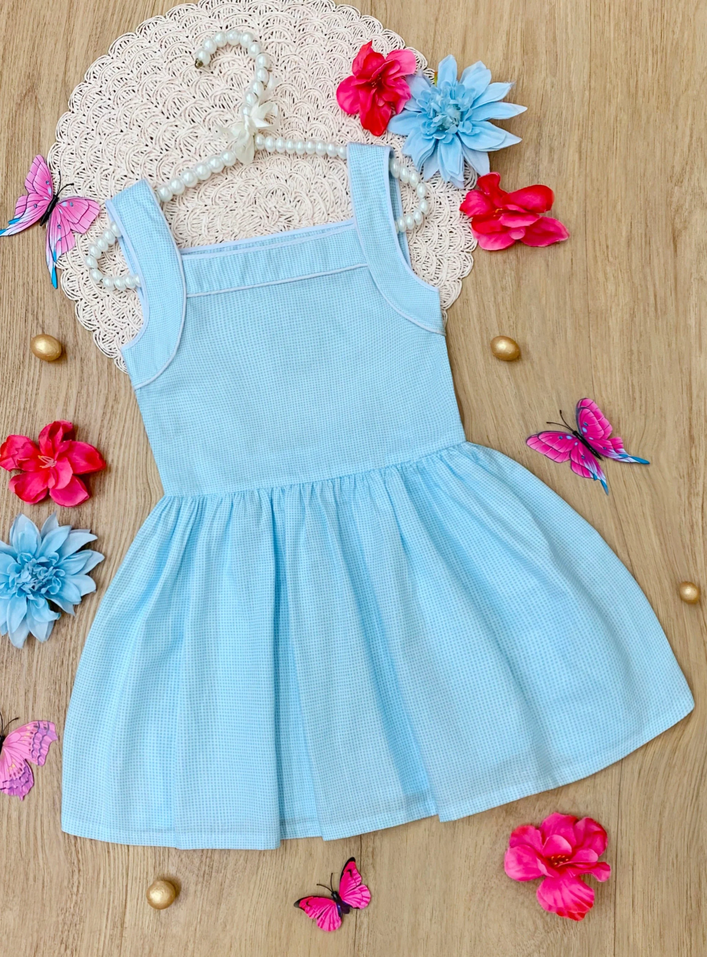 Light Blue Microdot Ruffle Dress by Kids Couture - Image 3