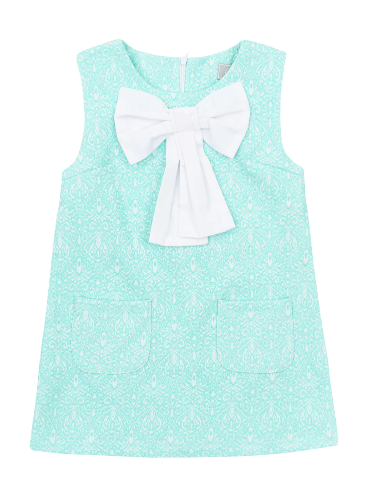 Big Bow Mint Jacquard Dress by Kids Couture - Image 4