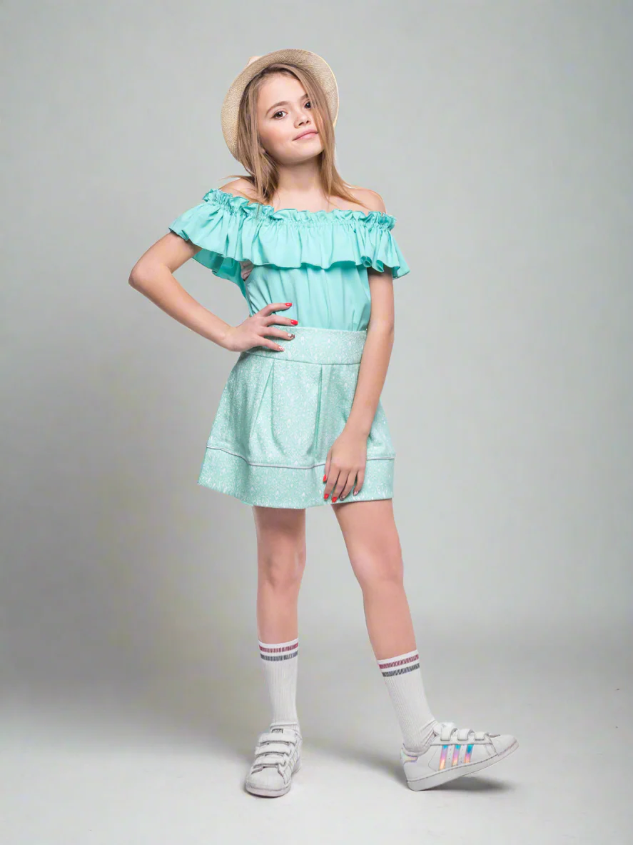 Mint Jacquard Pleated Skirt by Kids Couture - Image 4