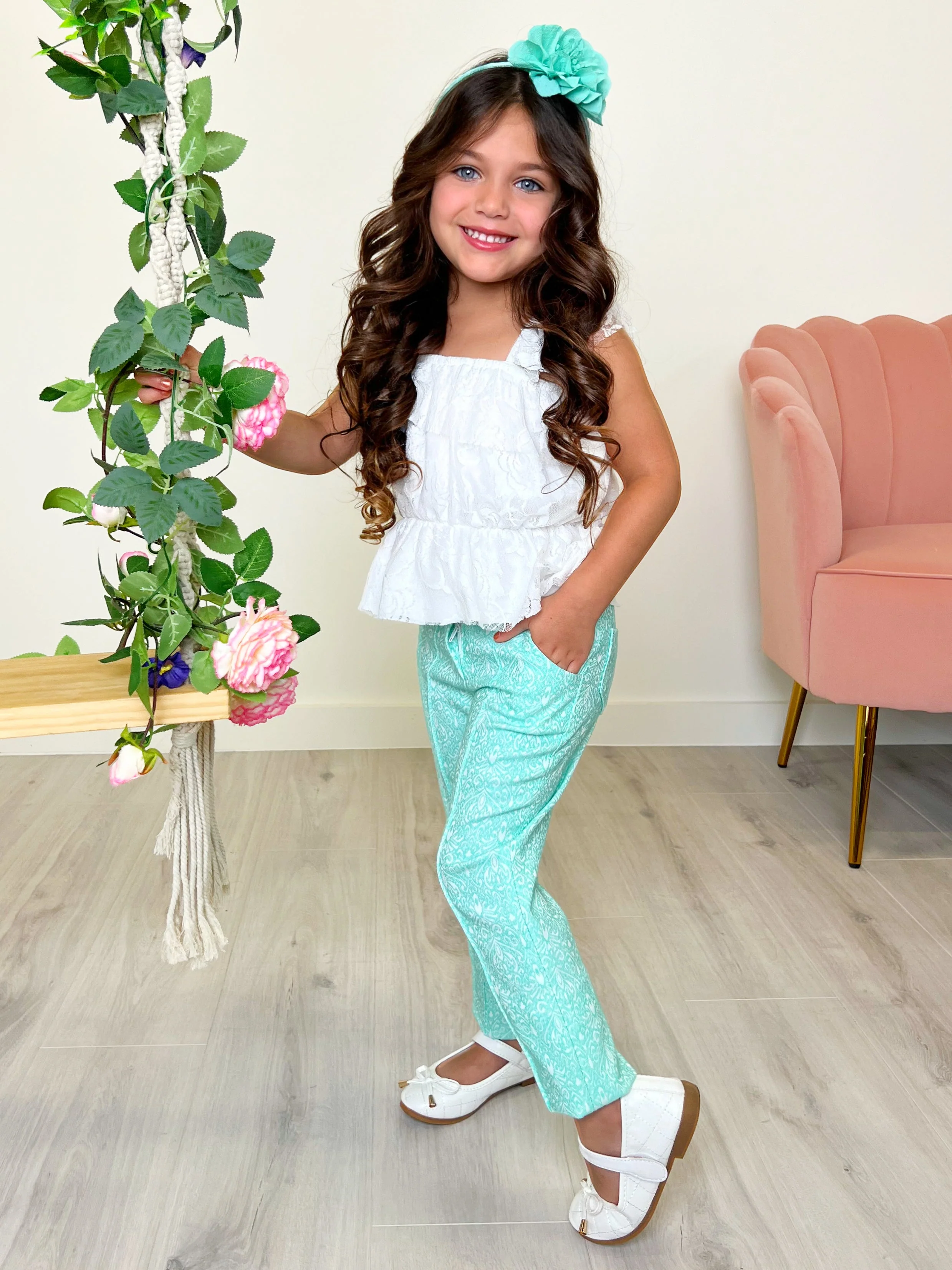 Sassy Mint Jacquard Pants by Kids Couture - Image 2