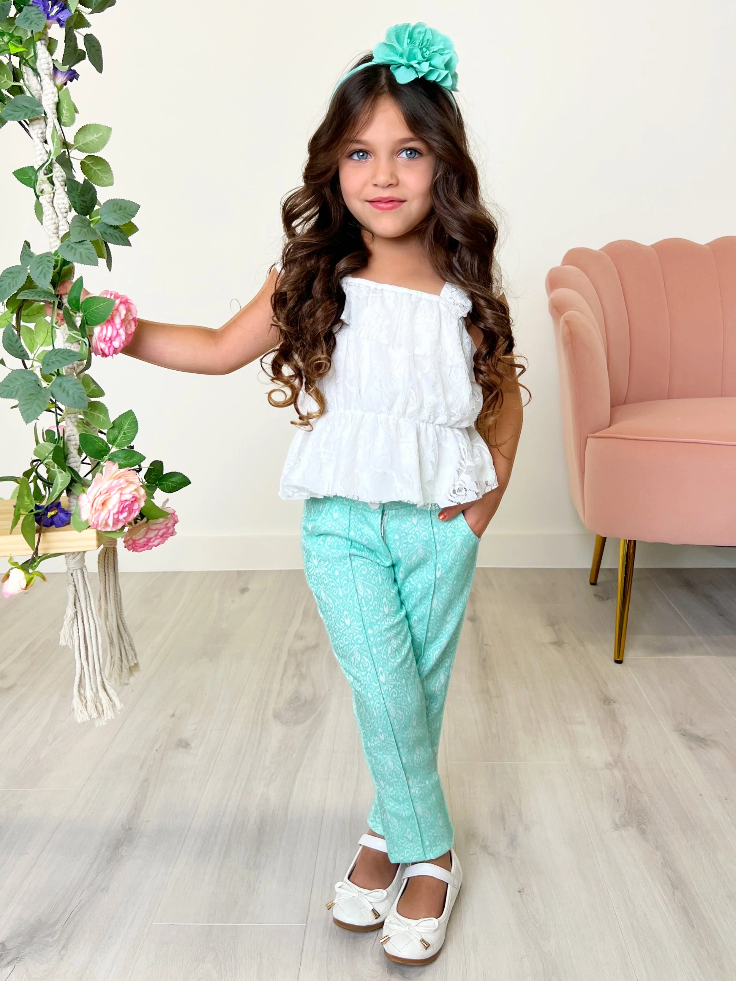 Sassy Mint Jacquard Pants by Kids Couture - Image 3