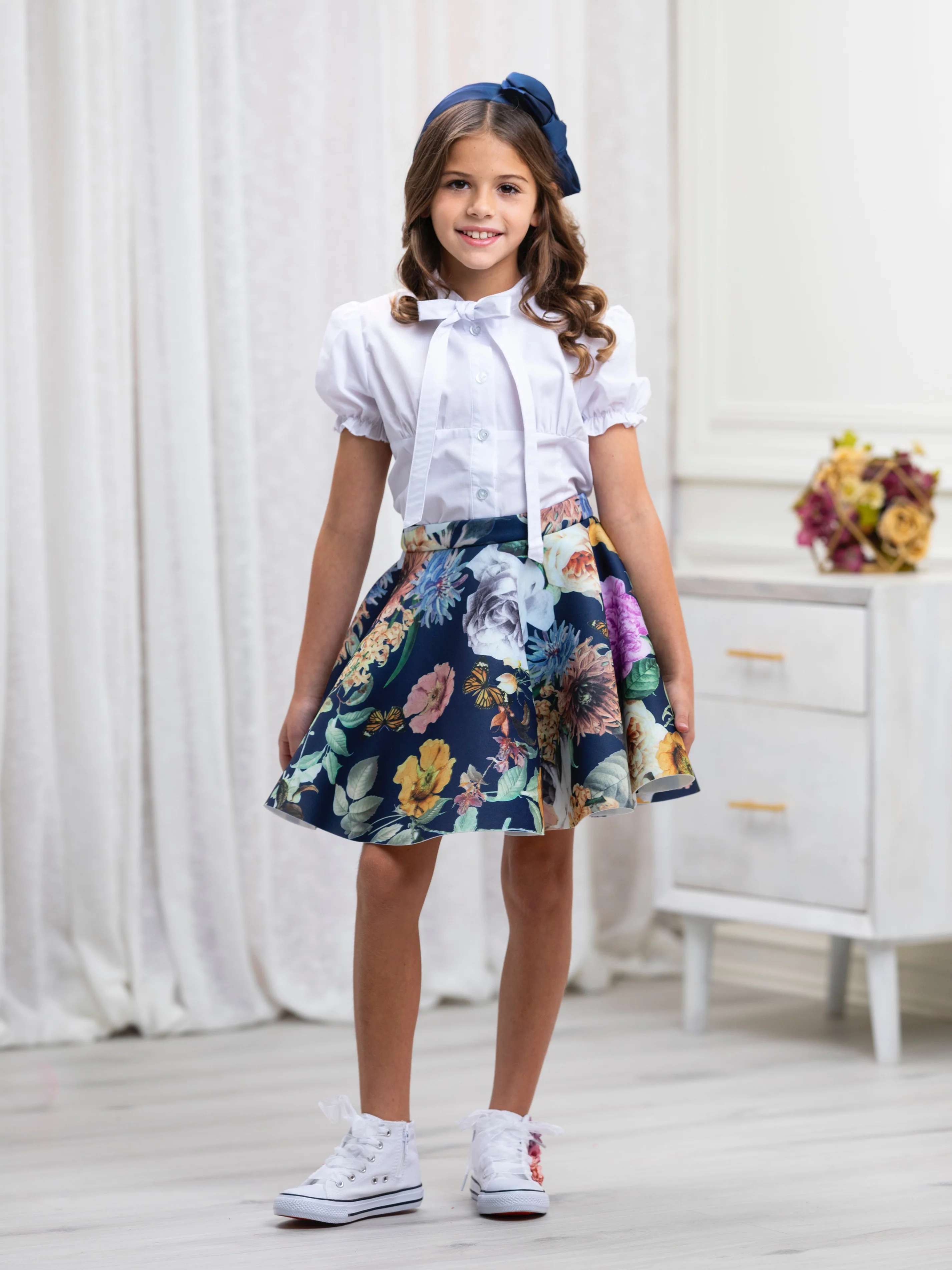 Flower Power Neoprene Floral Skater Skirt by Kids Couture - Image 3